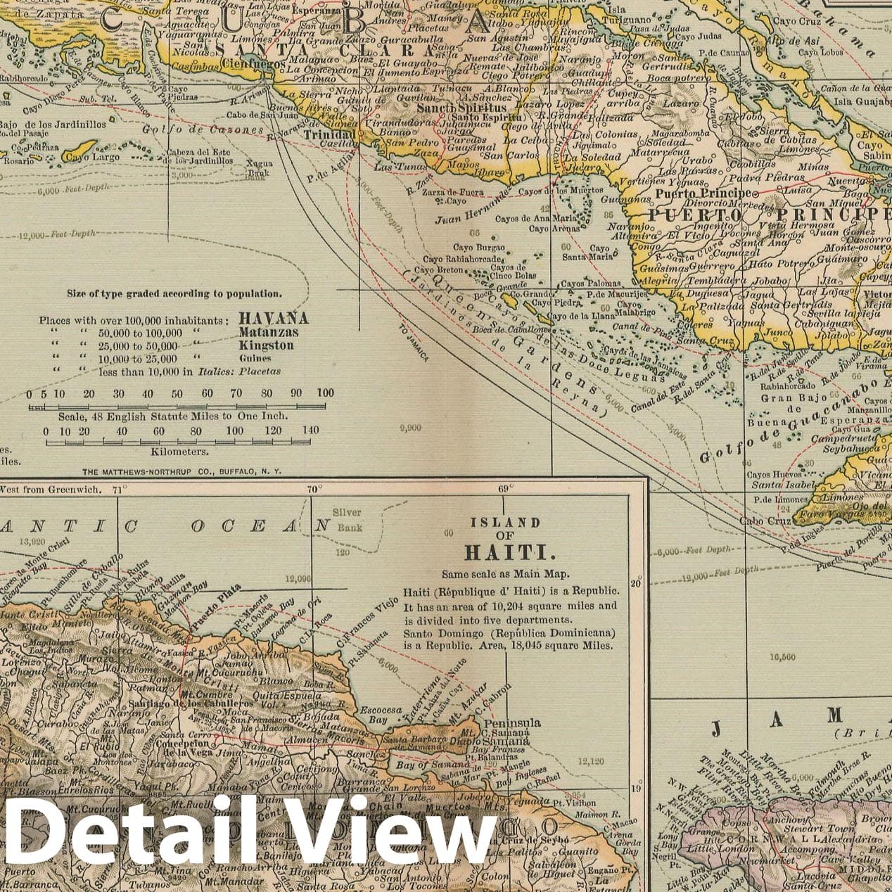 Historic Map : West Indies & Cuba & Haiti & Jamaica & Puerto Rico & Trinidad & Tobago 1897 , The Century Atlas World , Vintage Wall Art