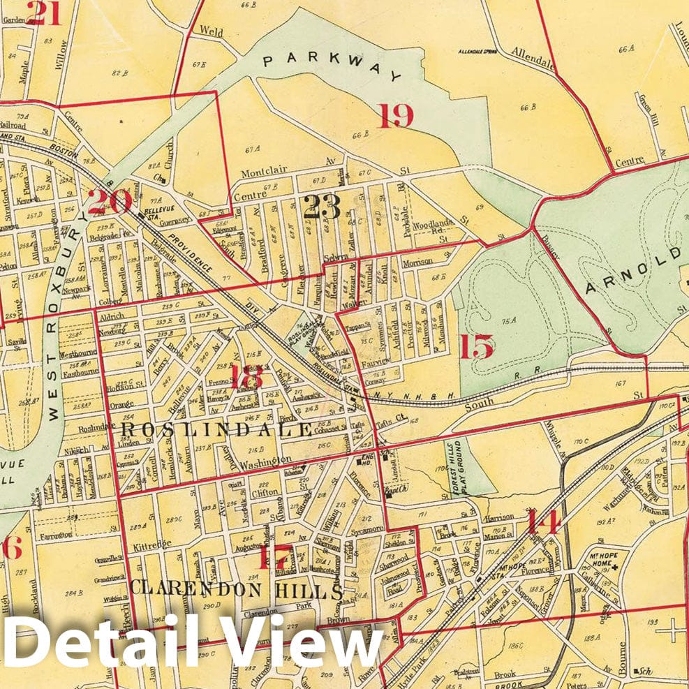 Historic Map : West Roxbury, Jamaica Plain & Roslindale, 1905 , Vintage Wall Art