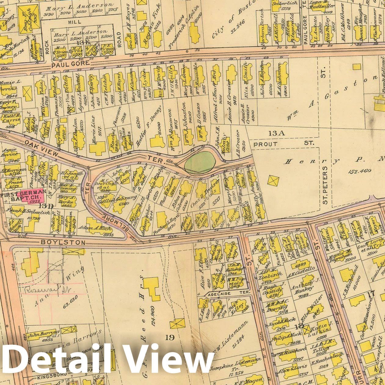 Historic Map : Atlas City of Boston, West Roxbury, Jamaica Plain 1914 Plate 003 , Vintage Wall Art