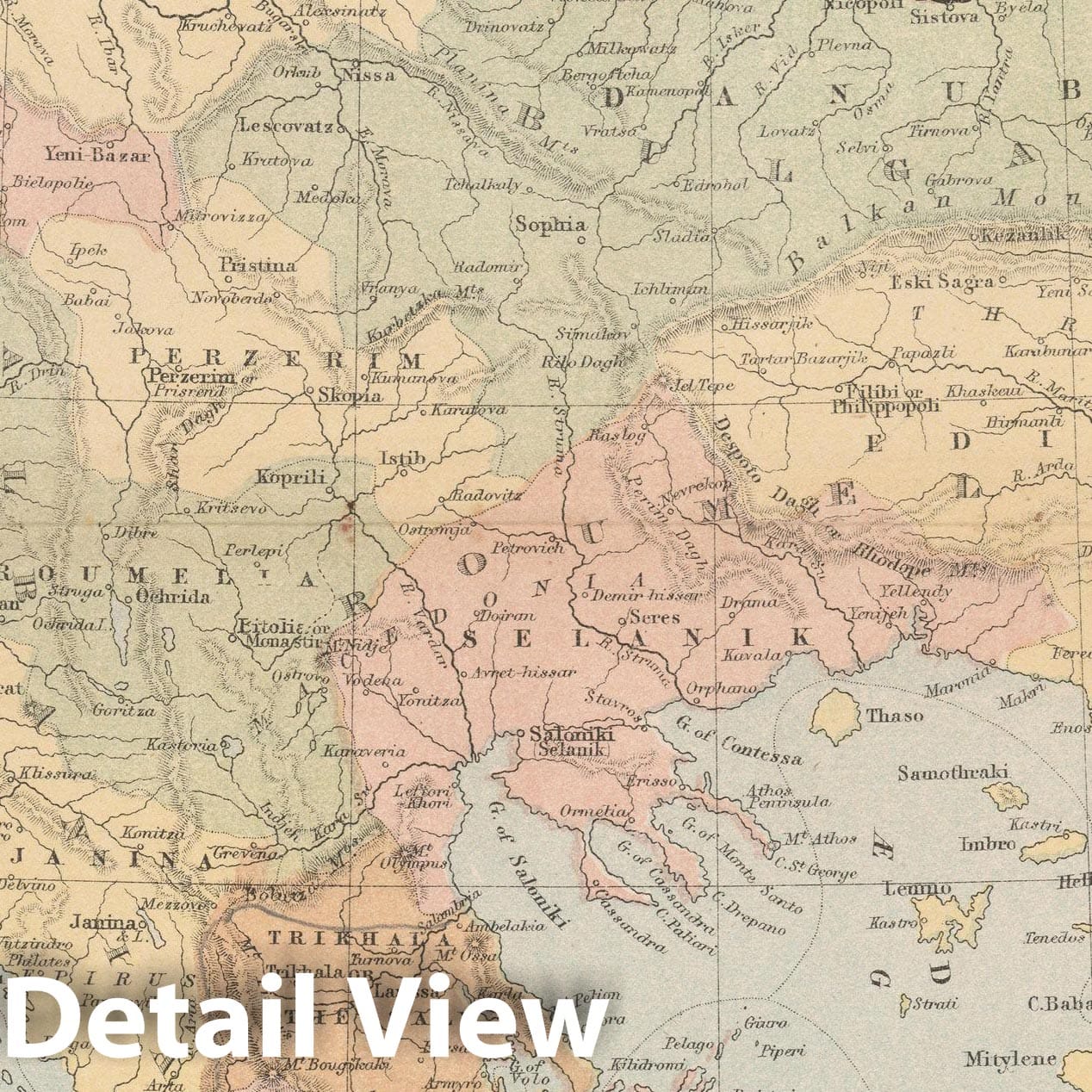 Historic Map : Turkey & Greece & Serbia & Bosnia 1875 , Student Atlas of Modern Geography , Vintage Wall Art