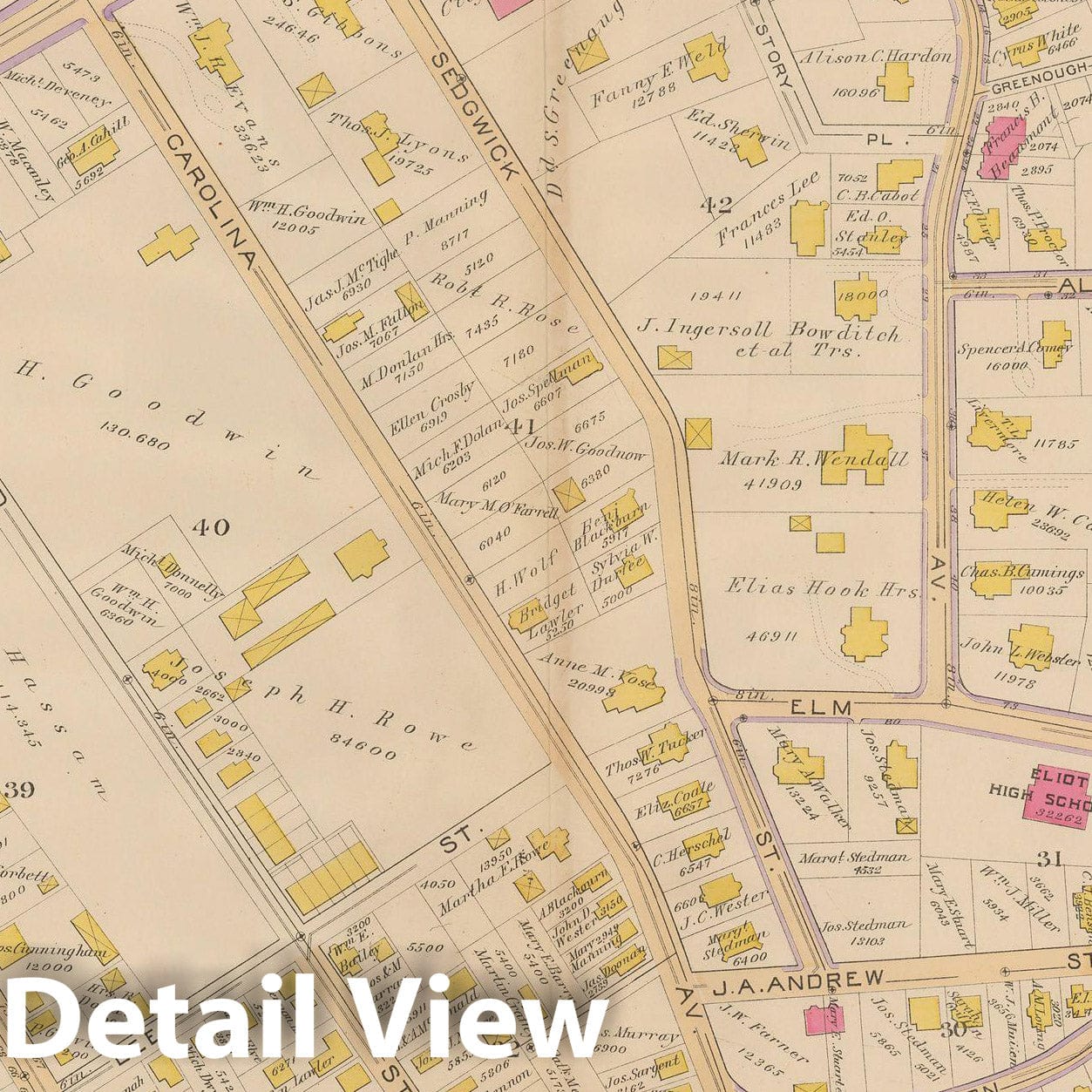 Historic Map : Atlas City of Boston, West Roxbury, Jamaica Plain 1890 Plate 007 , Vintage Wall Art