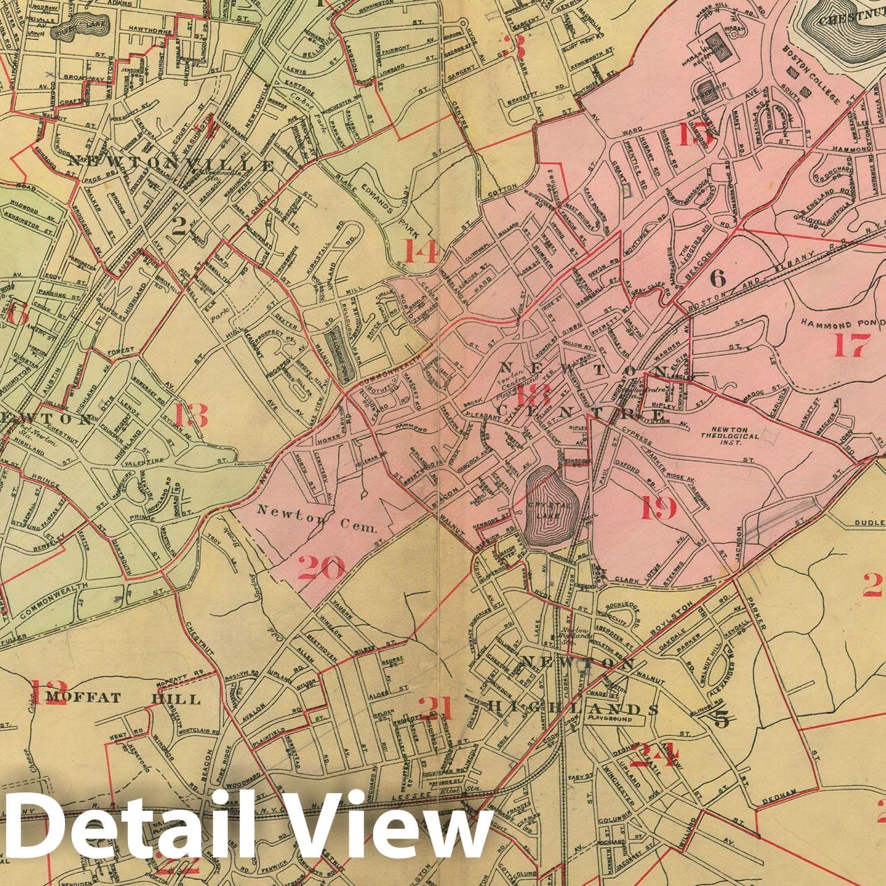 Historic Map : Atlas City of Newton Massachusetts 1917 Index Plate , Vintage Wall Art