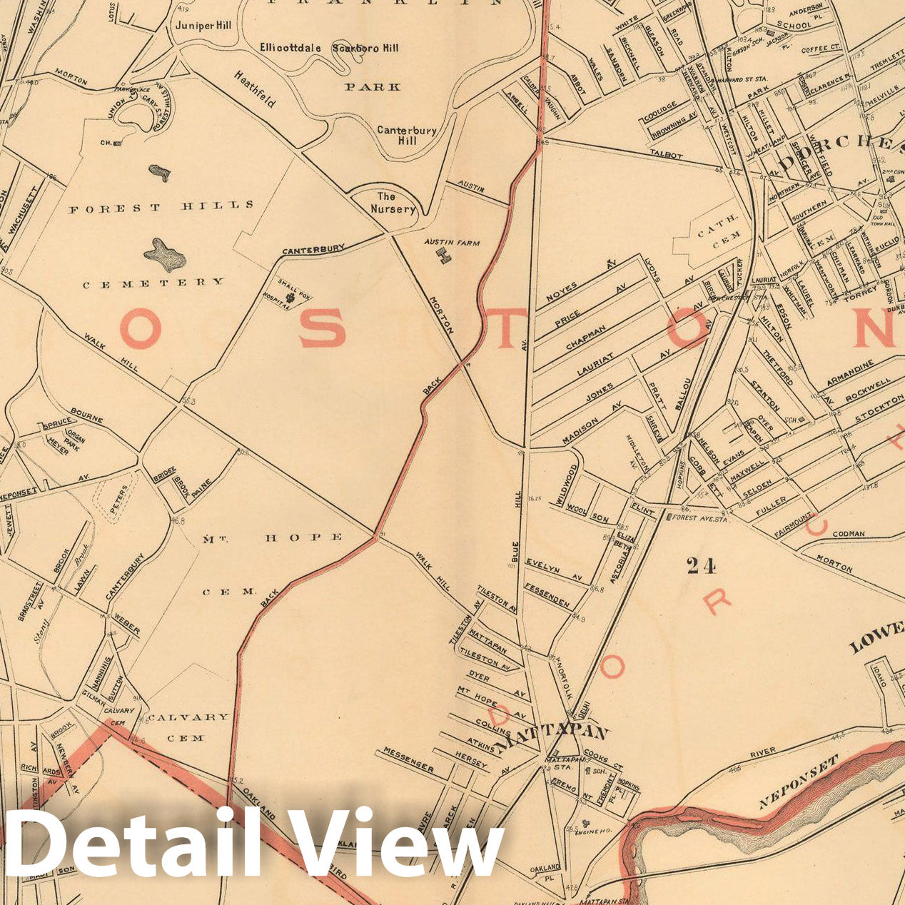 Historic Map : Atlas of Massachusetts, Dorchester & Jamaica Plain & Milton & Roslindale 1891 , Vintage Wall Art