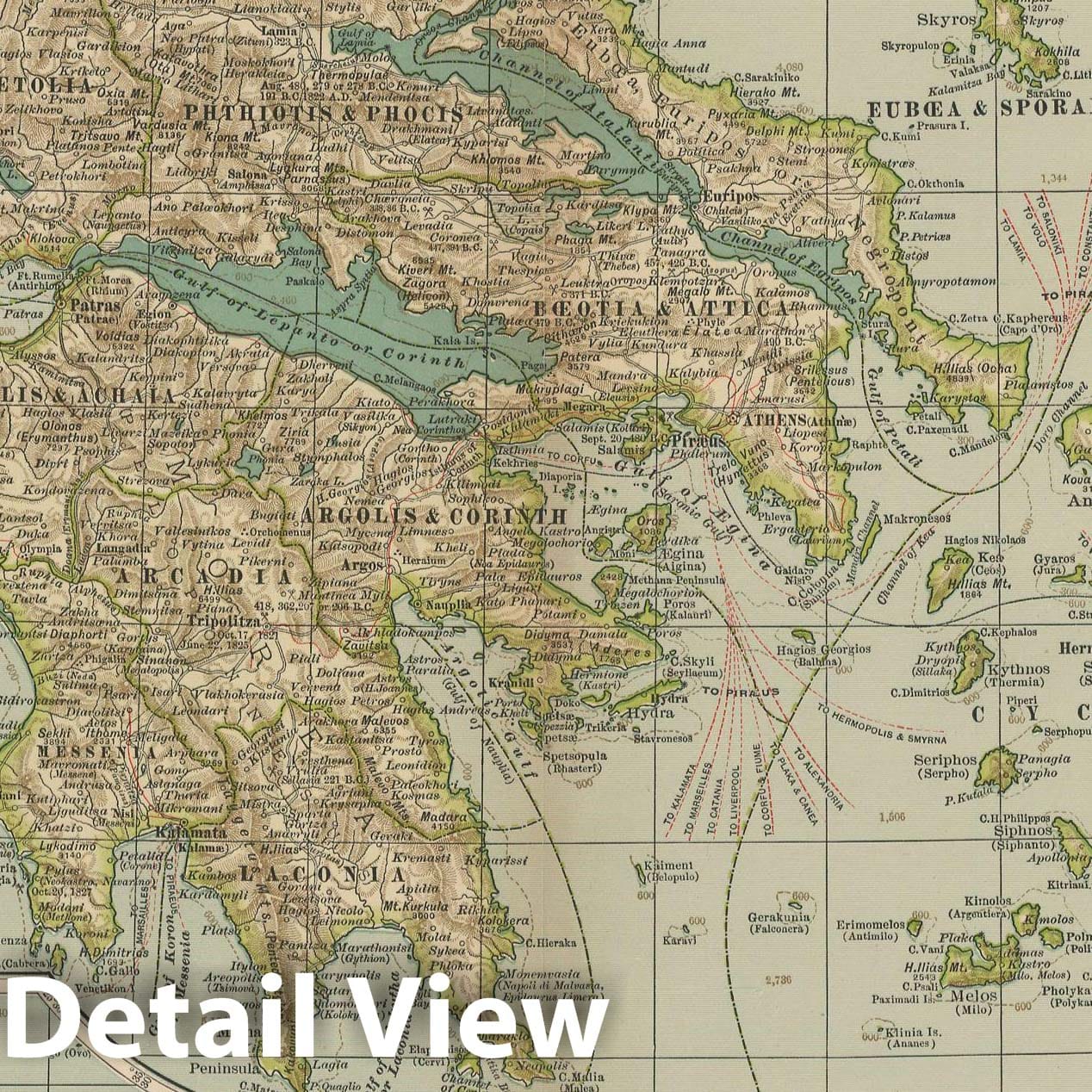 Historic Map : Greece 1897 , The Century Atlas World , Vintage Wall Art