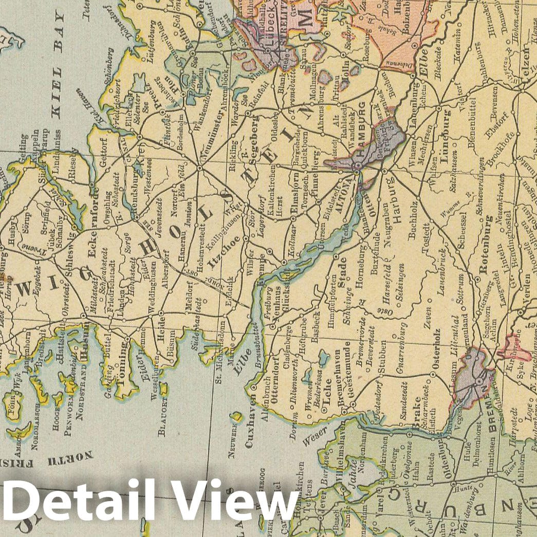 Historic Map : Germany 1900 , Universal Atlas World , Vintage Wall Art