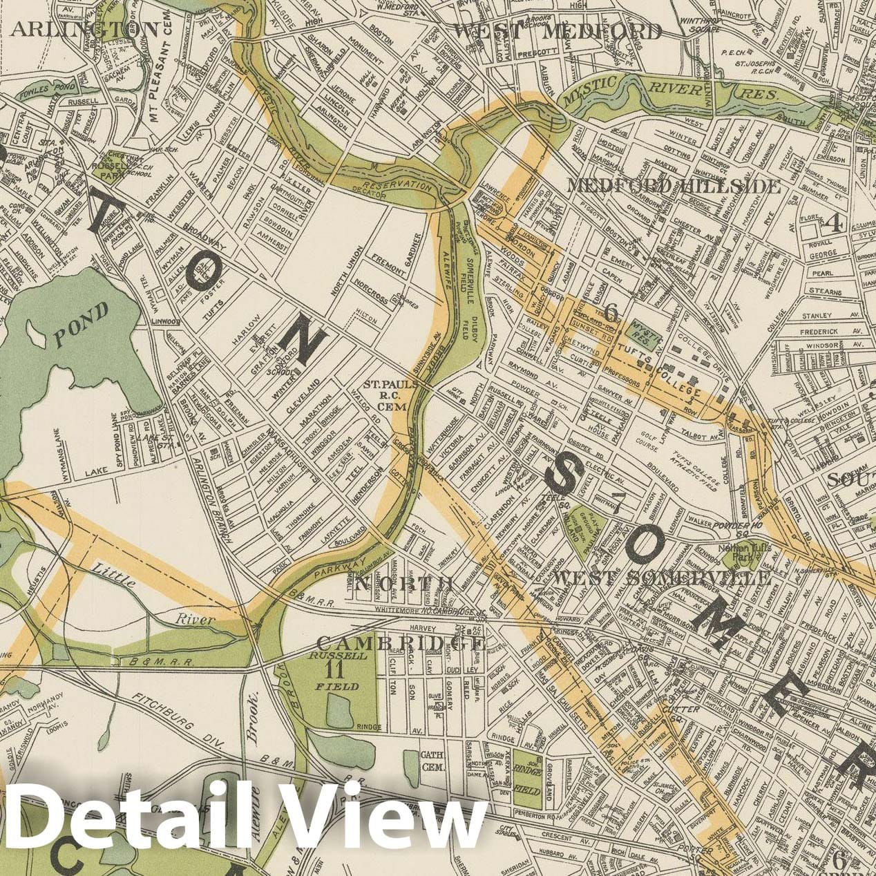 Historic Map : Map of Boston & Suburbs - NW Quad - 1900 , Northeast U.S. State & City Maps , Vintage Wall Art