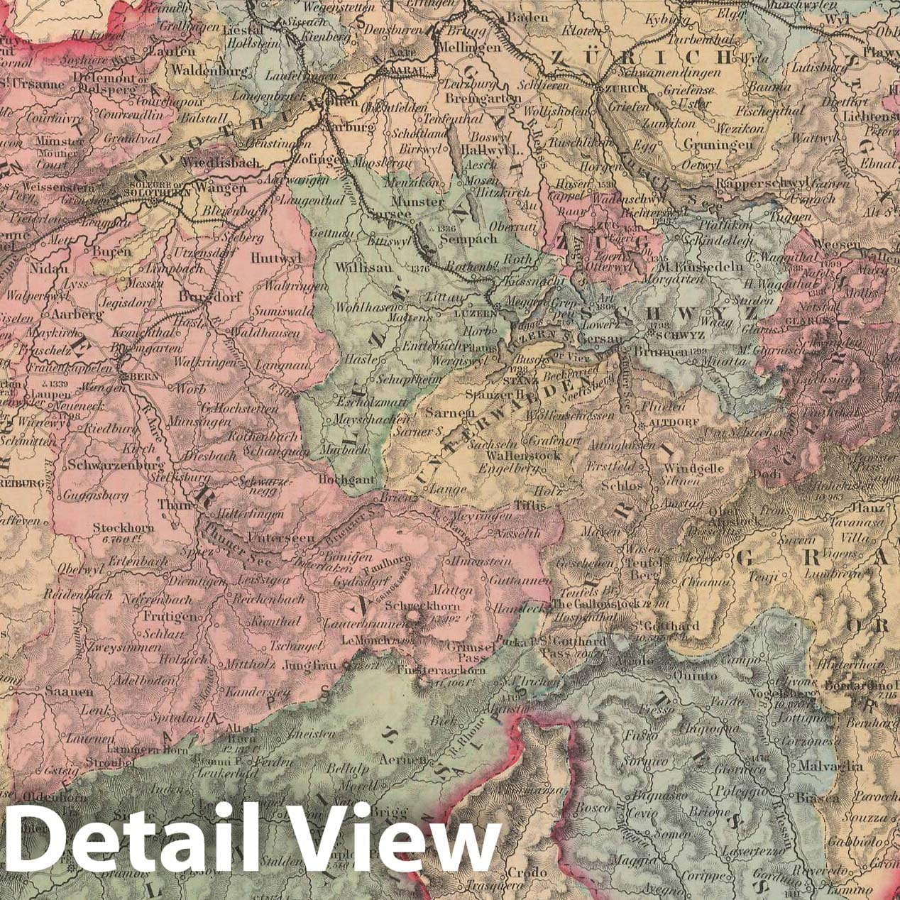 Historic Map : General Atlas (Of The World), Switzerland 1857 , Vintage Wall Art