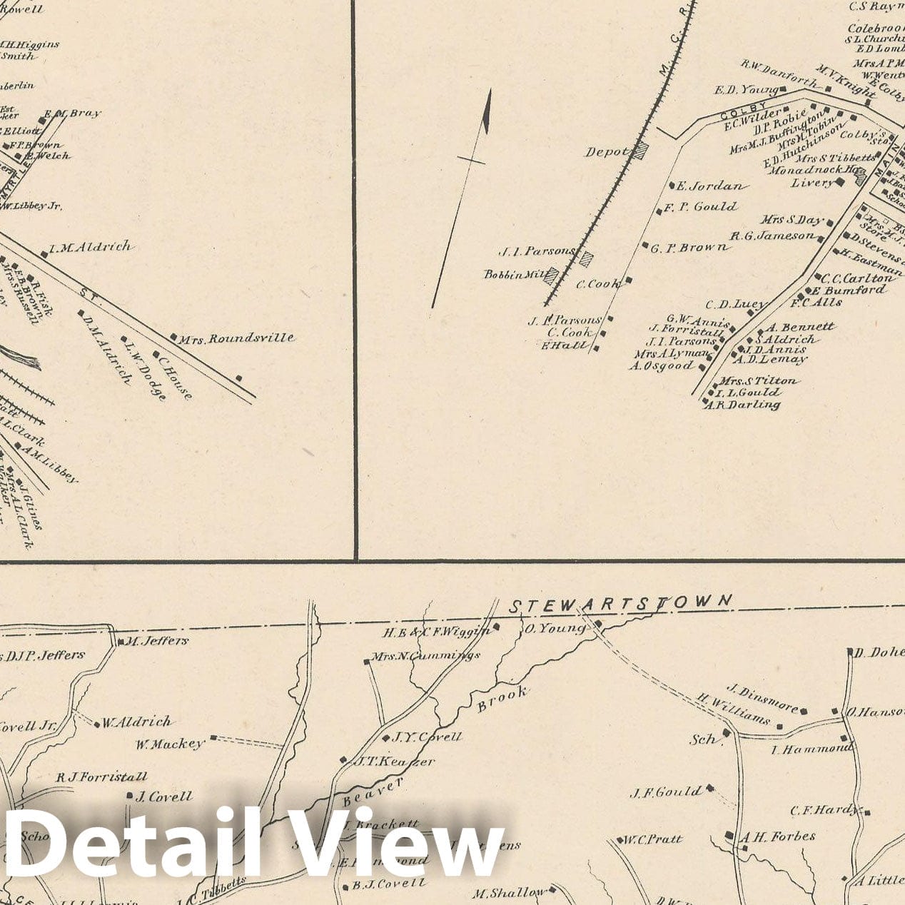 Historic Map : Colebrook & Whitefield 1892 , Town and City Atlas State of New Hampshire , Vintage Wall Art