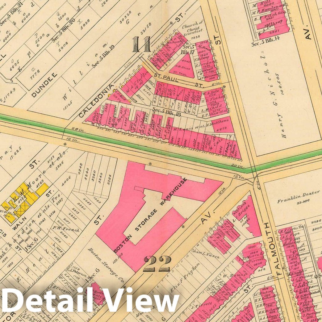Historic Map : Atlas City of Boston, City Proper and Roxbury, Boston 1890 Plate 021 , Vintage Wall Art