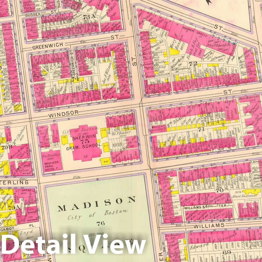 Historic Map : Atlas City of Boston, Roxbury, Roxbury 1906 Plate 001 , Vintage Wall Art