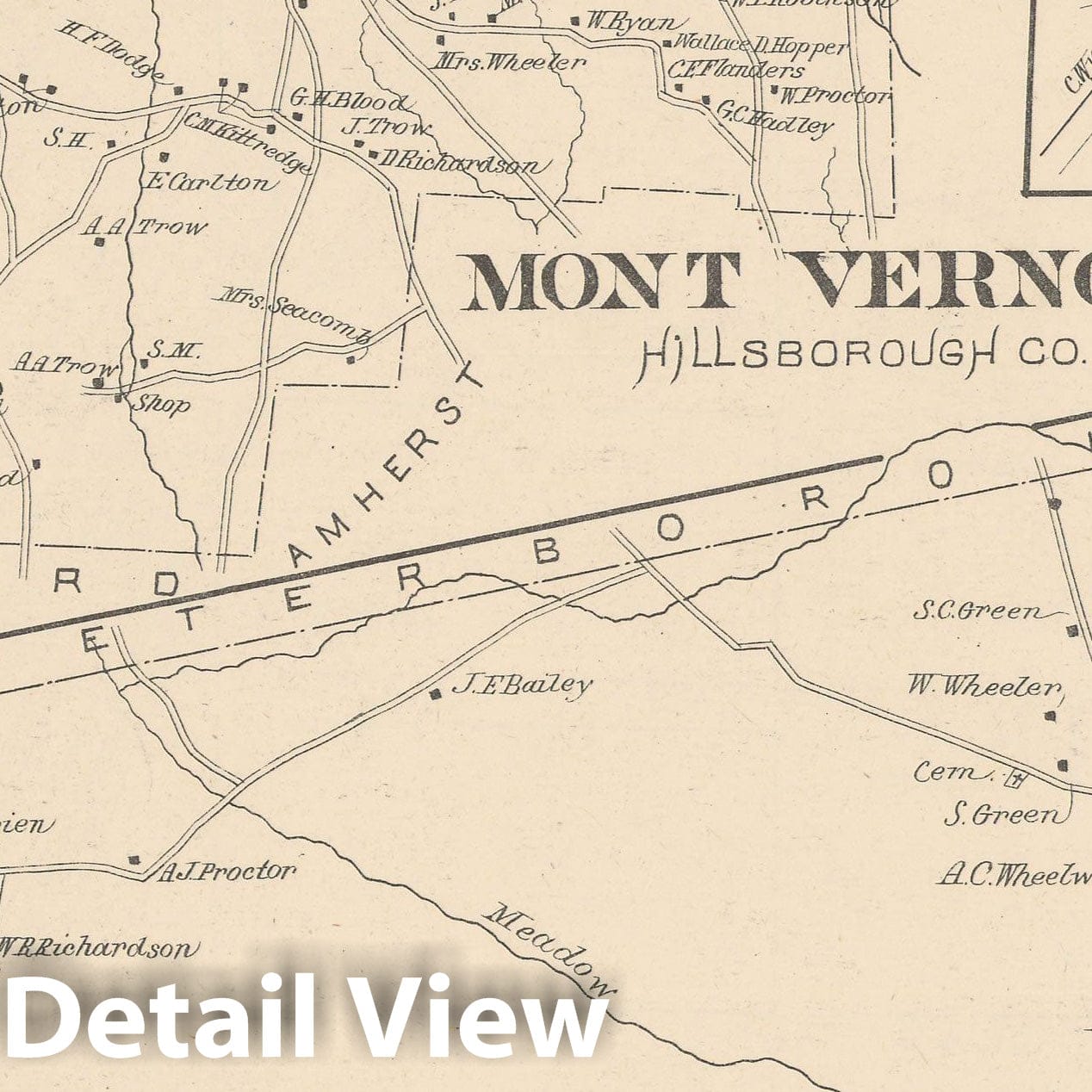 Historic Map : Mount Vernon & Sharon 1892 , Town and City Atlas State of New Hampshire , Vintage Wall Art