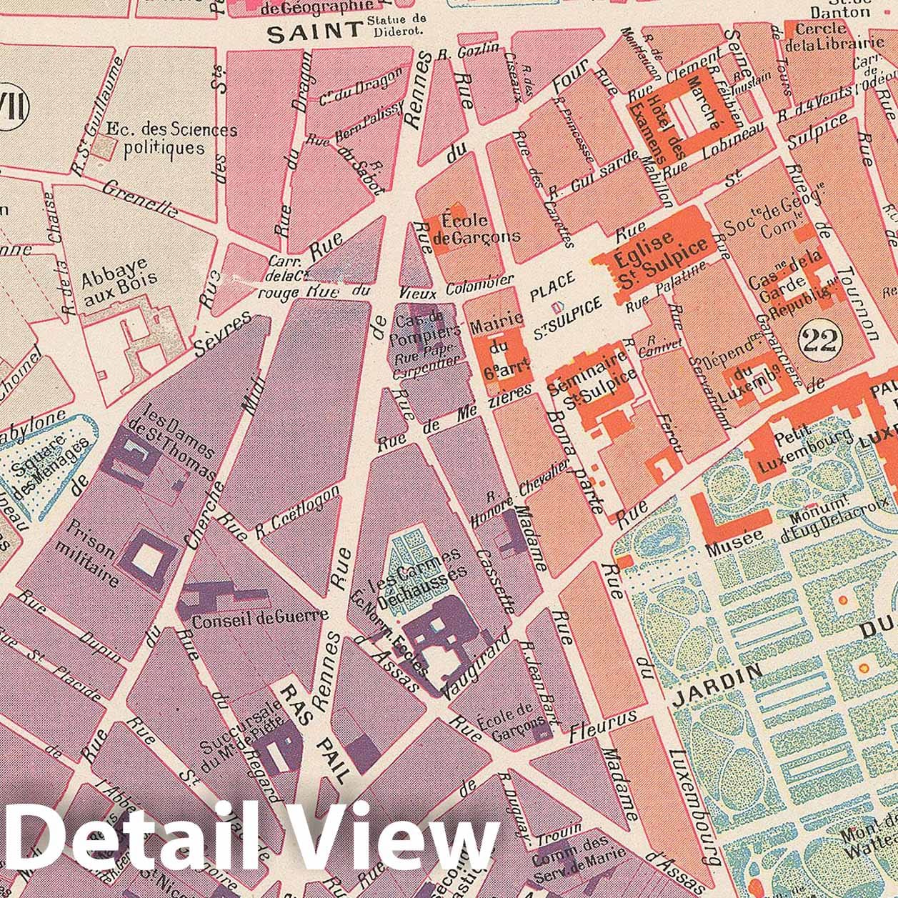 Historic Map : Europe, Paris 1900 6th Arrondissement , Vintage Wall Art