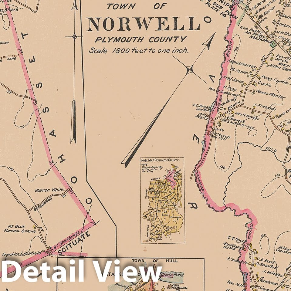 Historic Map : MA, Hingham & Norwell 1903 Plate 017 , New Topographical Atlas of Surveys of Plymouth County ... , Vintage Wall Art