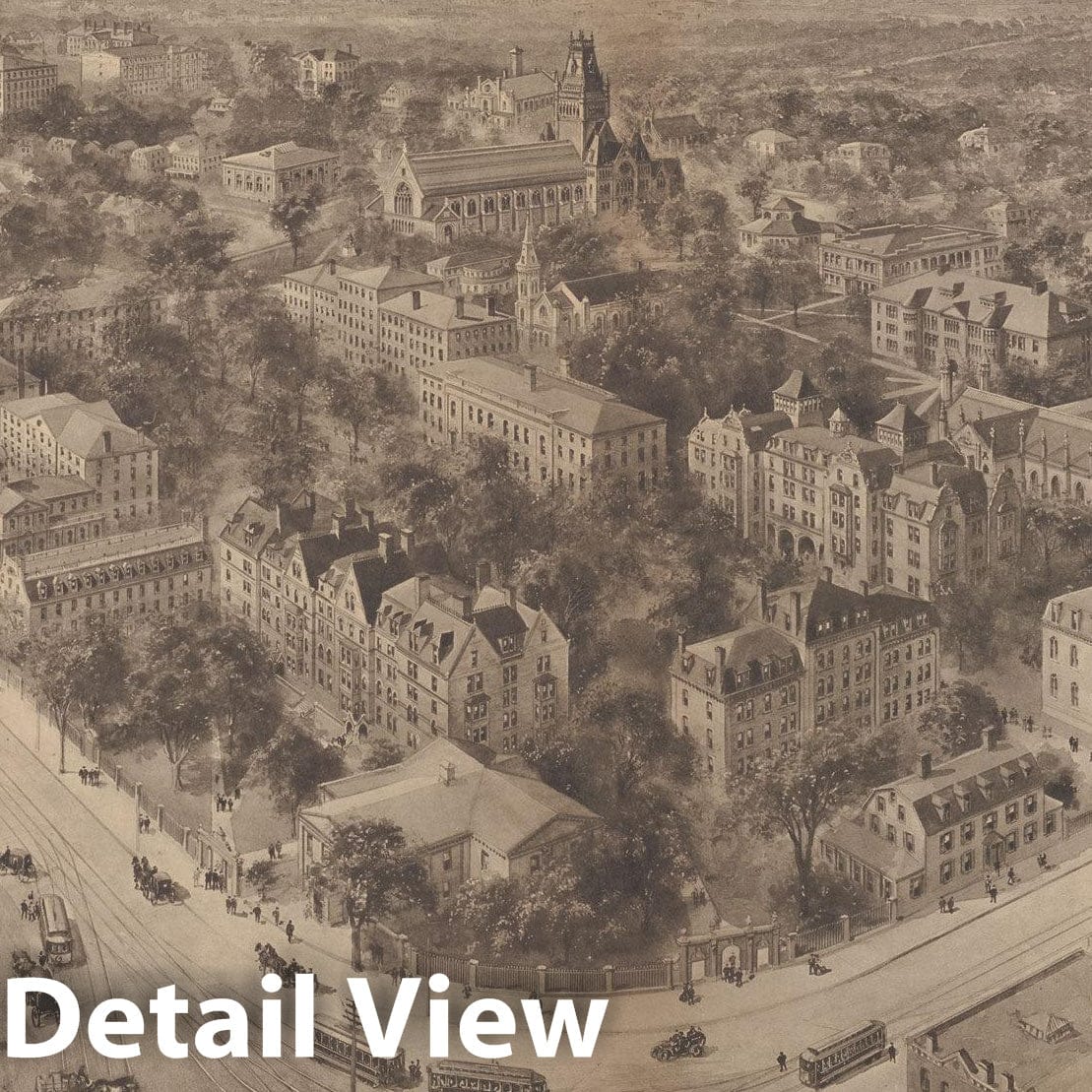 Historic Map : Harvard Square Bird's Eye View 1906 , Vintage Wall Art