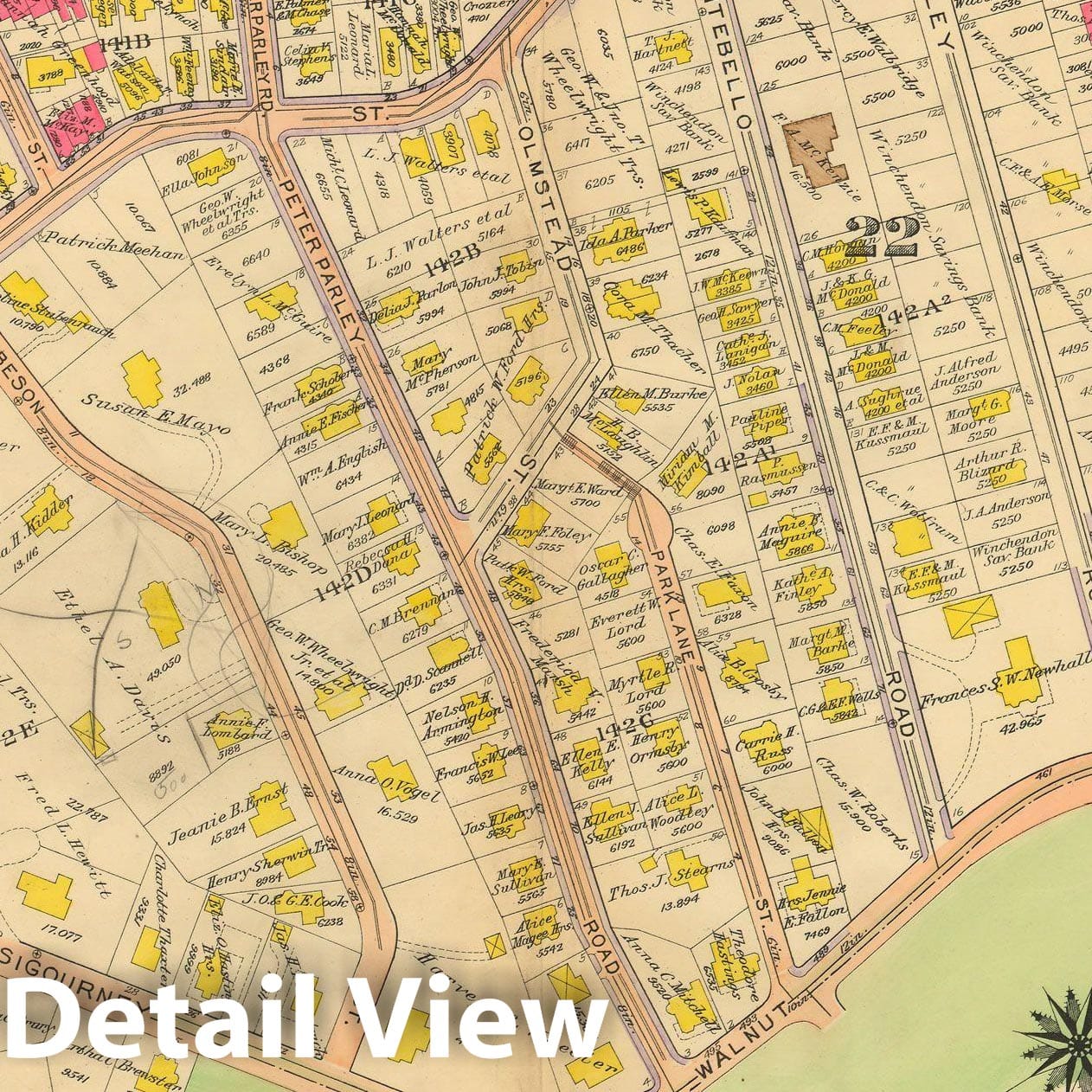 Historic Map : Atlas City of Boston, West Roxbury, Jamaica Plain 1914 Plate 001 , Vintage Wall Art