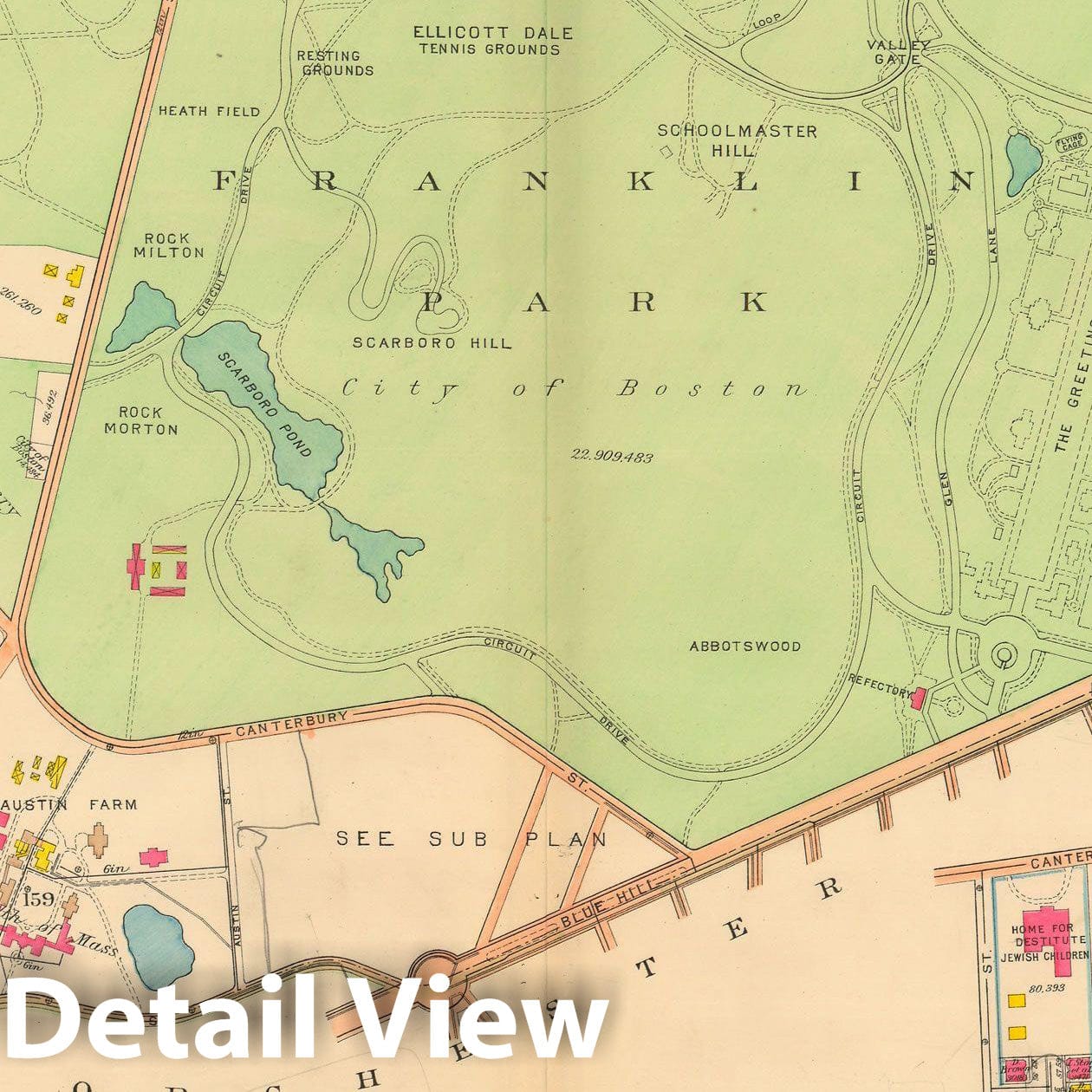 Historic Map : Atlas City of Boston, West Roxbury, Jamaica Plain 1914 Plate 012 , Vintage Wall Art