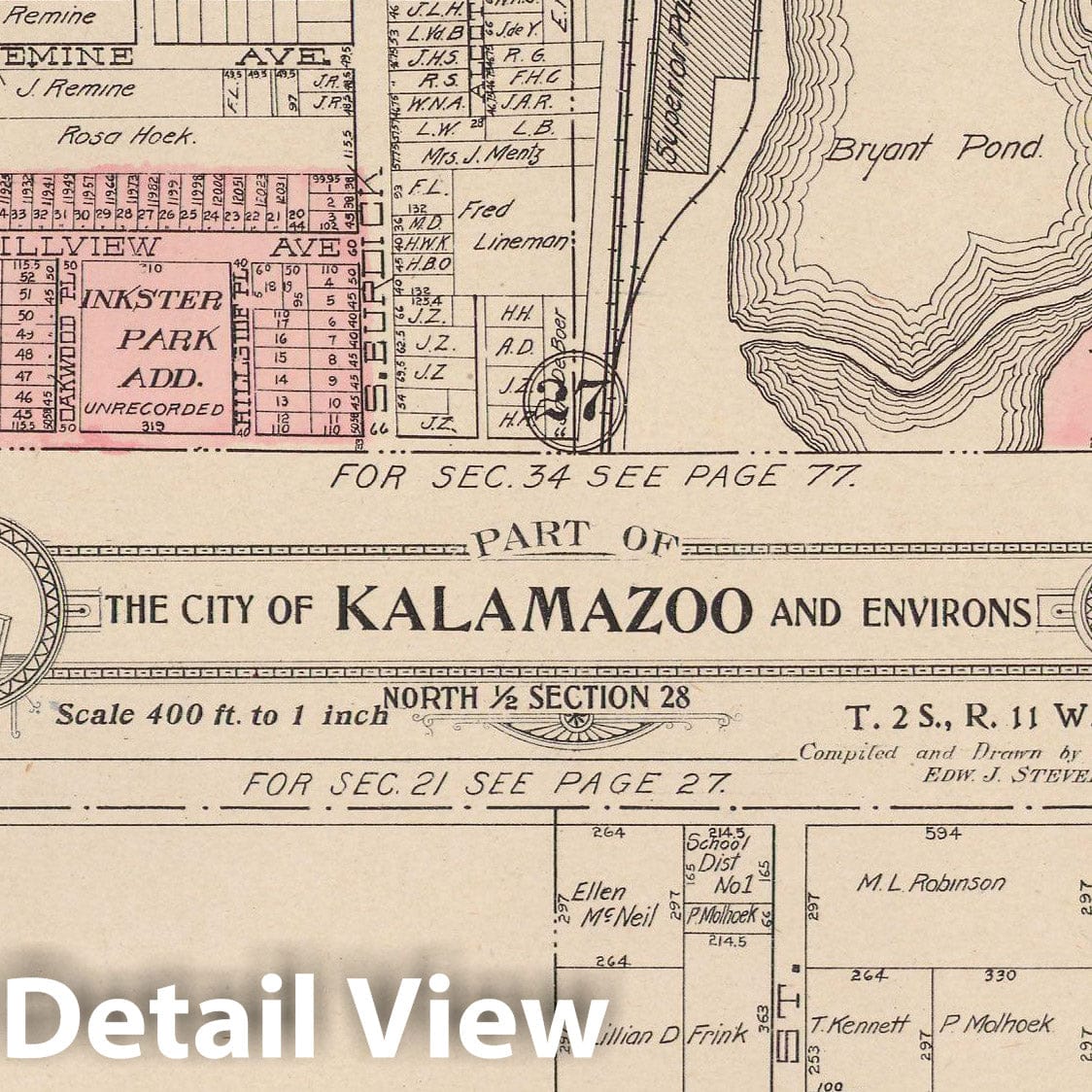 Historic Map : Kalamazoo 1910 , Standard Atlas of Kalamazoo County , v4, Vintage Wall Art