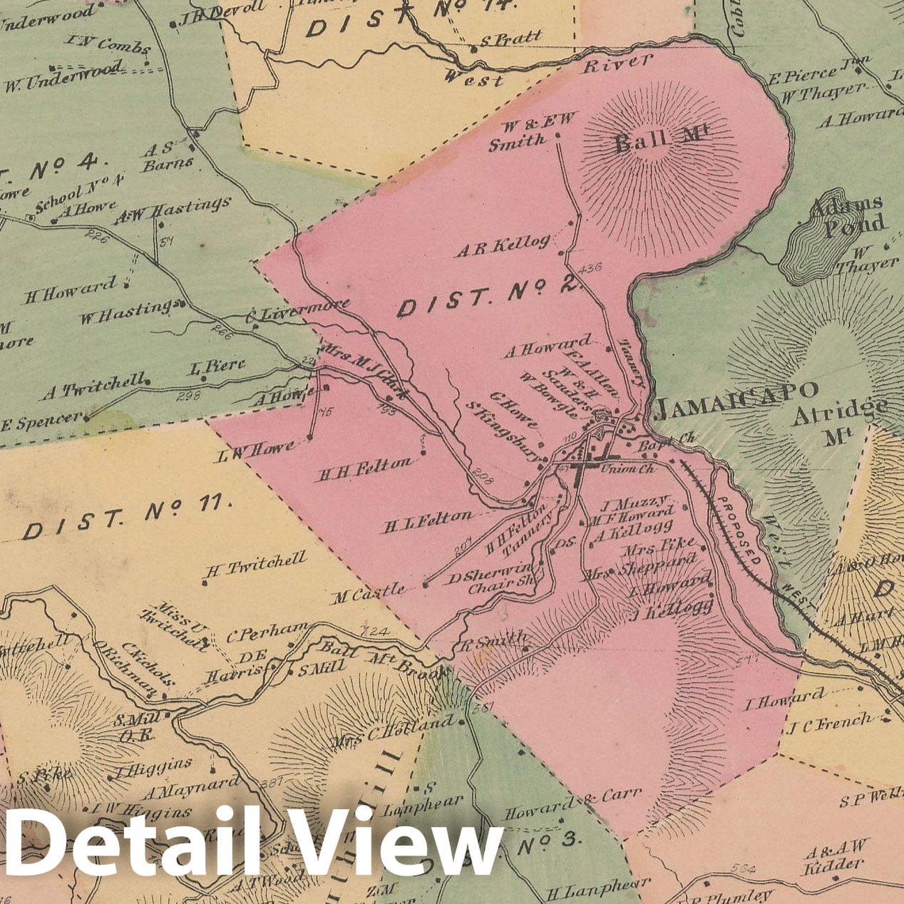 Historic Map : Atlas of Windham County, VT, Jamaica 1869 , Vintage Wall Art