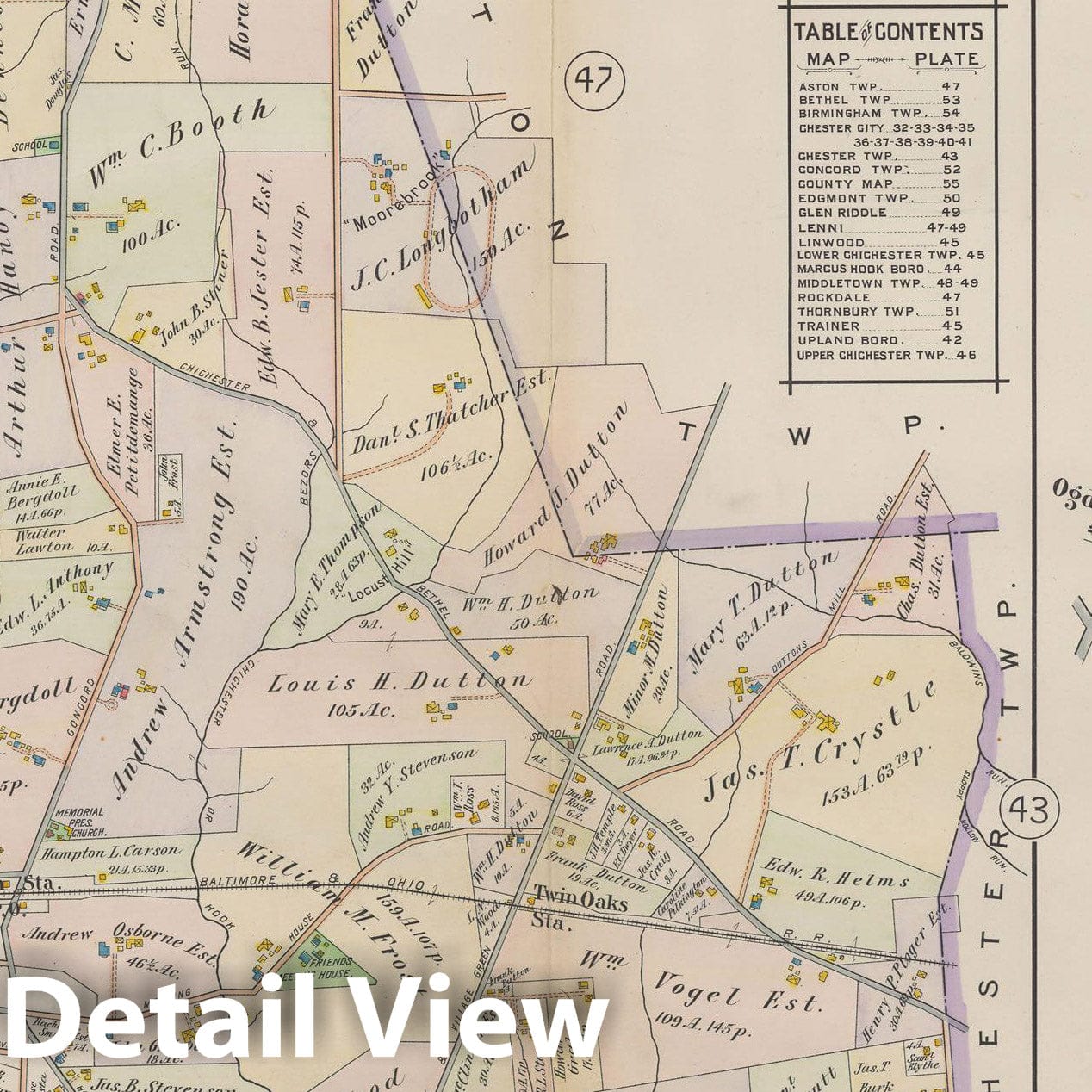 Historic Map : Atlas of Delaware County, West of Ridley Creek, Vol. Two, Upper Chichester 1913 Plate 046 , Vintage Wall Art