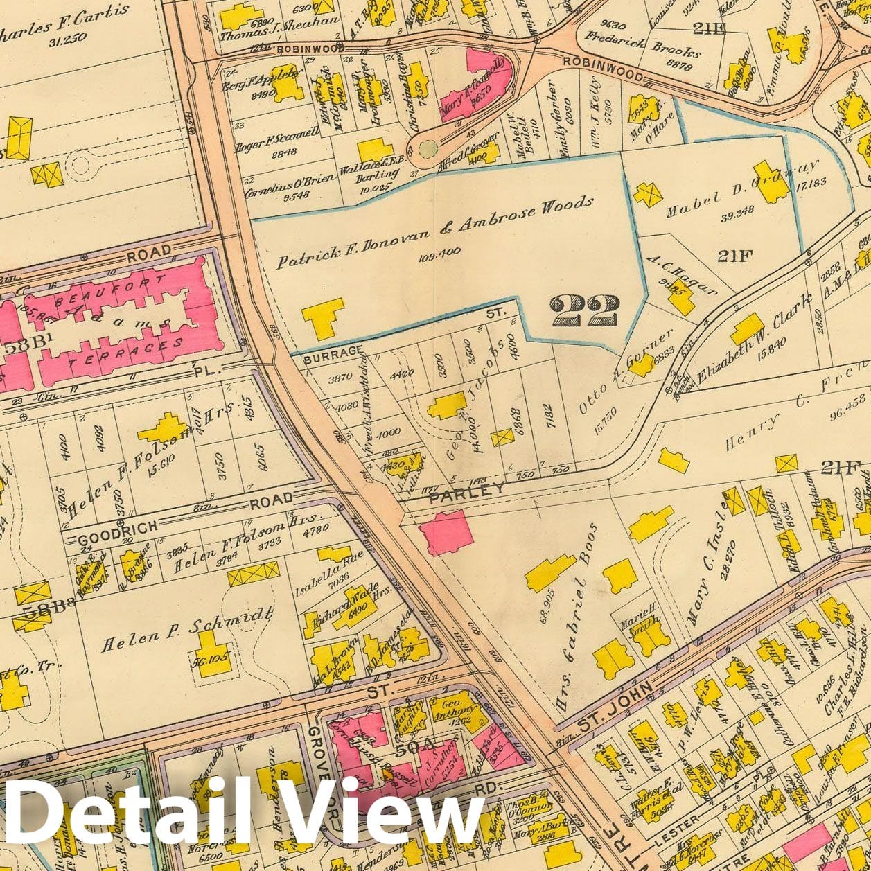 Historic Map : Atlas City of Boston, West Roxbury, Jamaica Plain 1914 Plate 004 , Vintage Wall Art