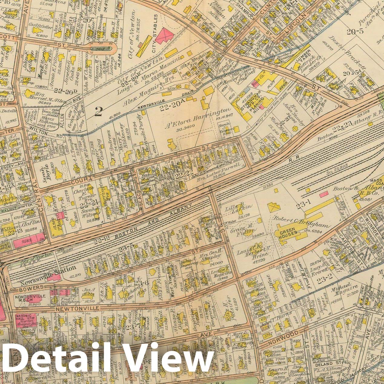 Historic Map : Atlas City of Newton Massachusetts 1917 Plate 004 , Vintage Wall Art