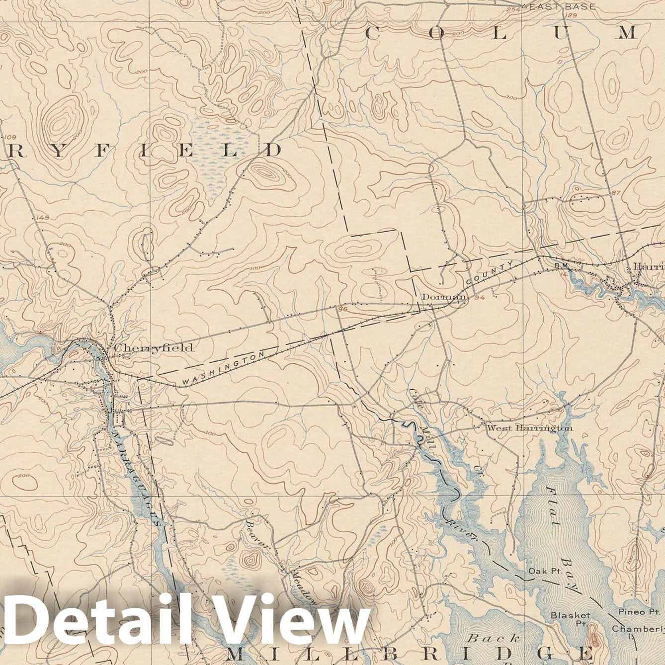 Historic Map : Atlas of Maine 1905, Cherryfield & Columbia & Harrington & Millbridge & Steuben 1905 Topographic Map , Vintage Wall Art