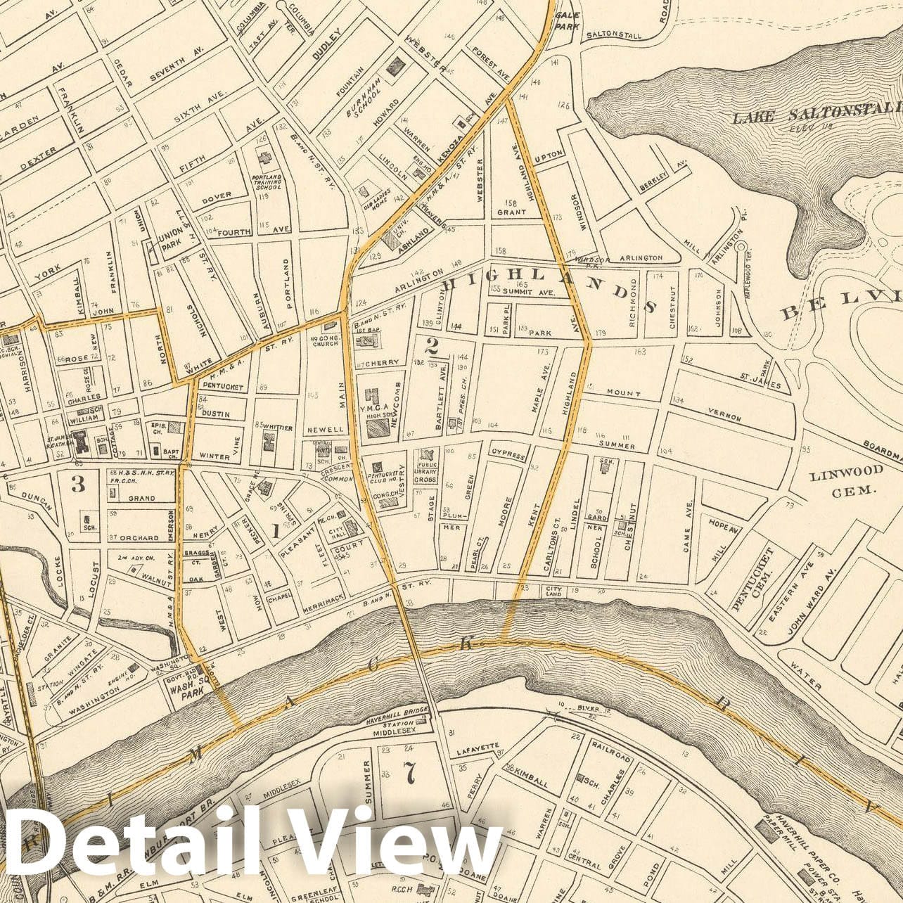 Historic Map : Haverhill 1908 , Topographical Atlas of Massachusetts , Vintage Wall Art