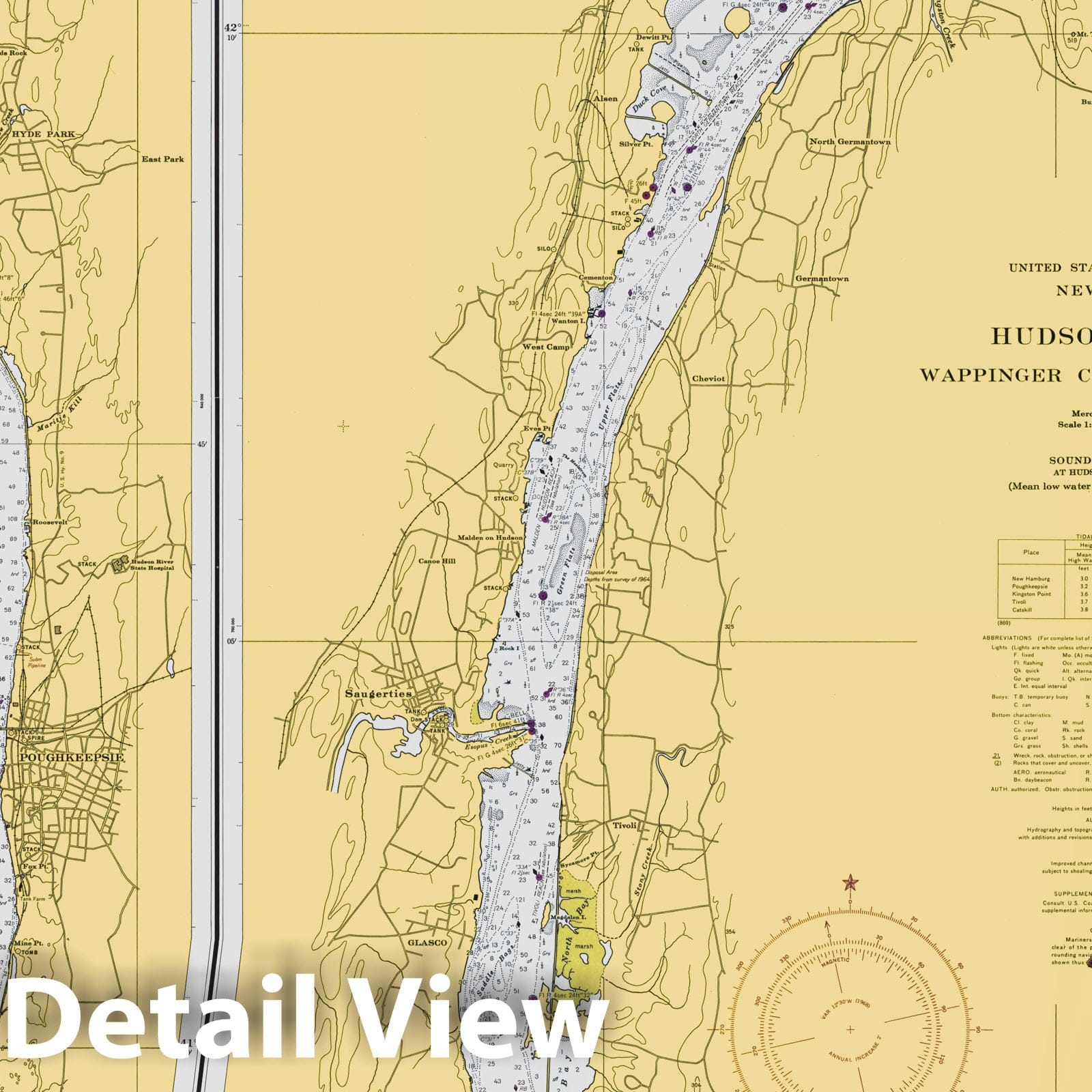 Historic Map : Coastal Charts - NY Hudson River: Wappinger Creek to Hudson 1950 , Vintage Wall Art
