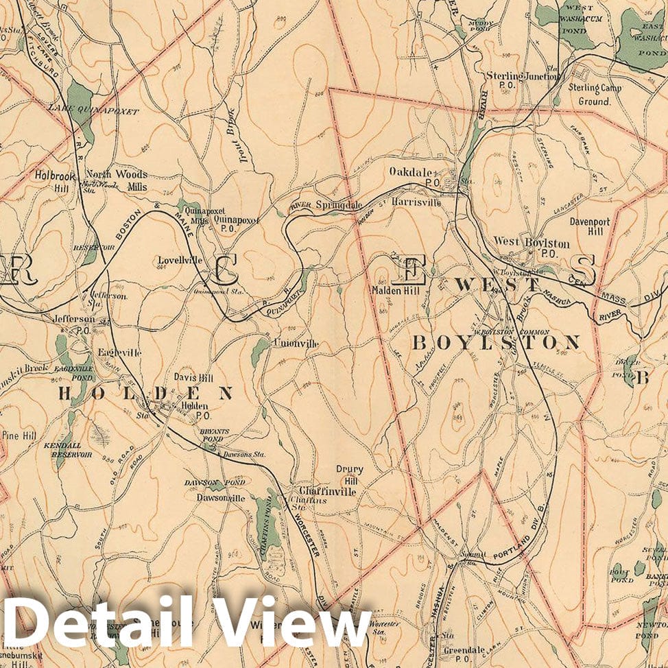 Historic Map : Atlas of Massachusetts, Berlin & Bolton & Boylston & Holden & Northborough & Paxton & Princeton & Rutland 1891 Plate 017 , Vintage Wall Art