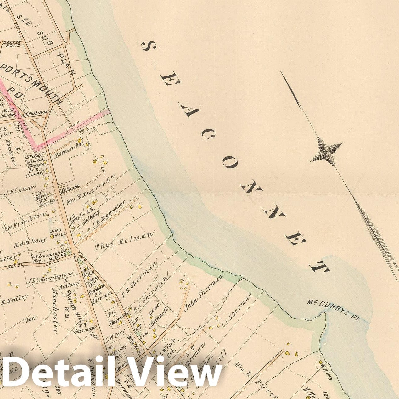 Historic Map : Atlas of Southern Rhode Island, Portsmouth 1895 , Vintage Wall Art