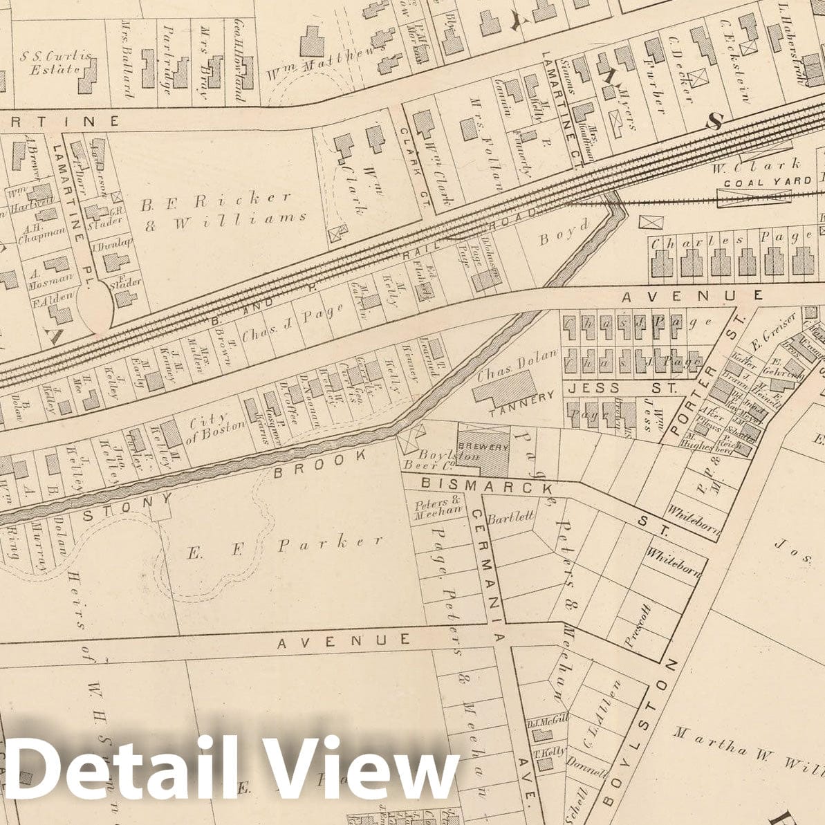 Historic Map : Atlas of County of Suffolk, MA, Vol. 5th, Jamaica Plain 1874 Plate A , Vintage Wall Art