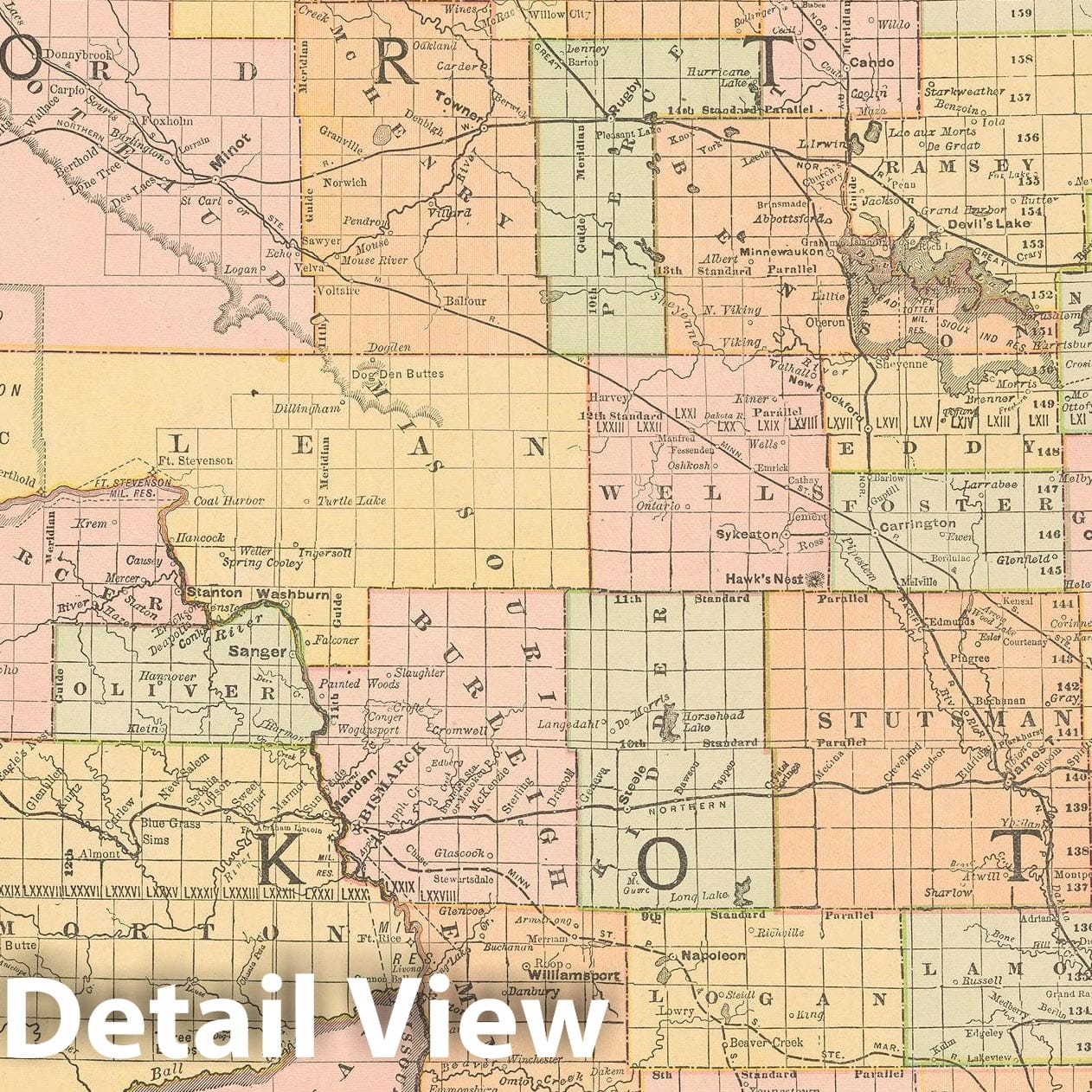 Historic Map : United States Maps, North Dakota 1894 , Vintage Wall Art