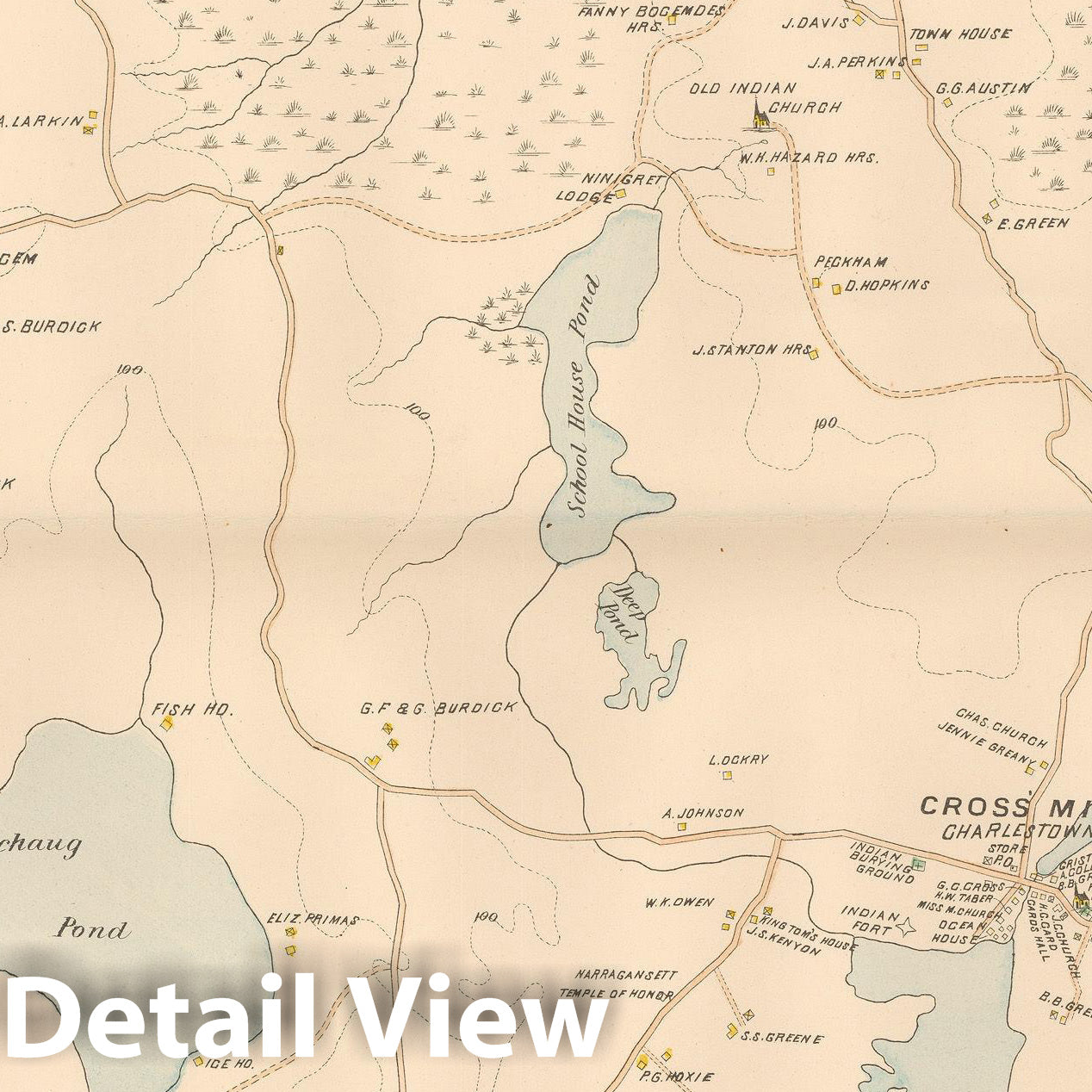 Historic Map : Atlas of Southern Rhode Island, Charlestown 1895 , Vintage Wall Art