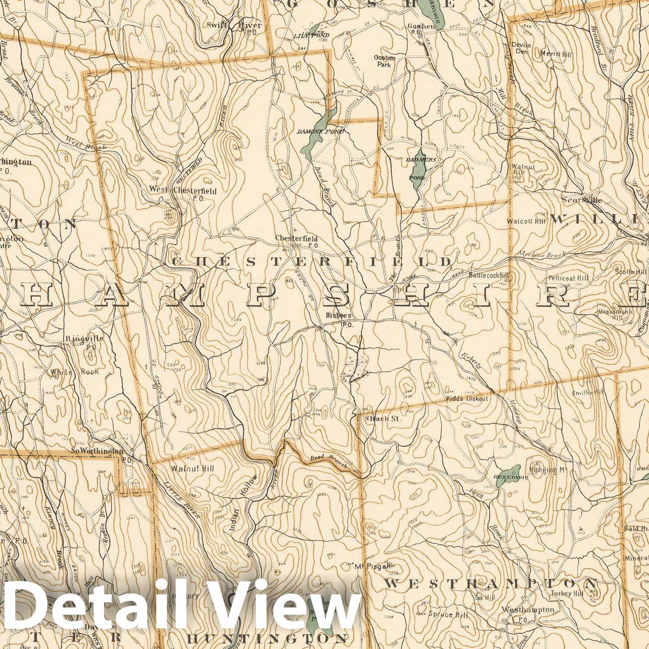 Historic Map : Atlas of Mass, Chester & Chesterfield & Hatfield & Huntington & Middlefield & Northampton & Williamsburg & Worthington 1908 Plate 023, Vintage Wall Art