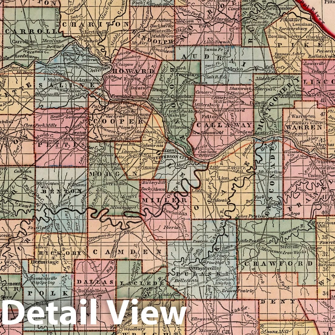 Historic Map : World Atlas Map, Missouri. 1856 - Vintage Wall Art