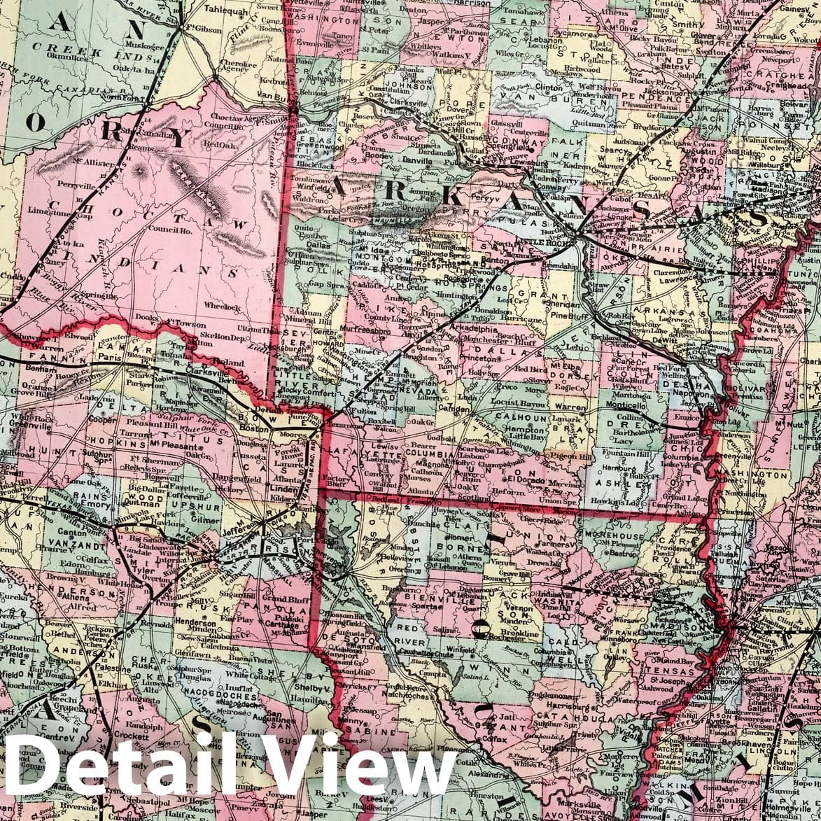 Historic Map : South-Western States. 1875 - Vintage Wall Art