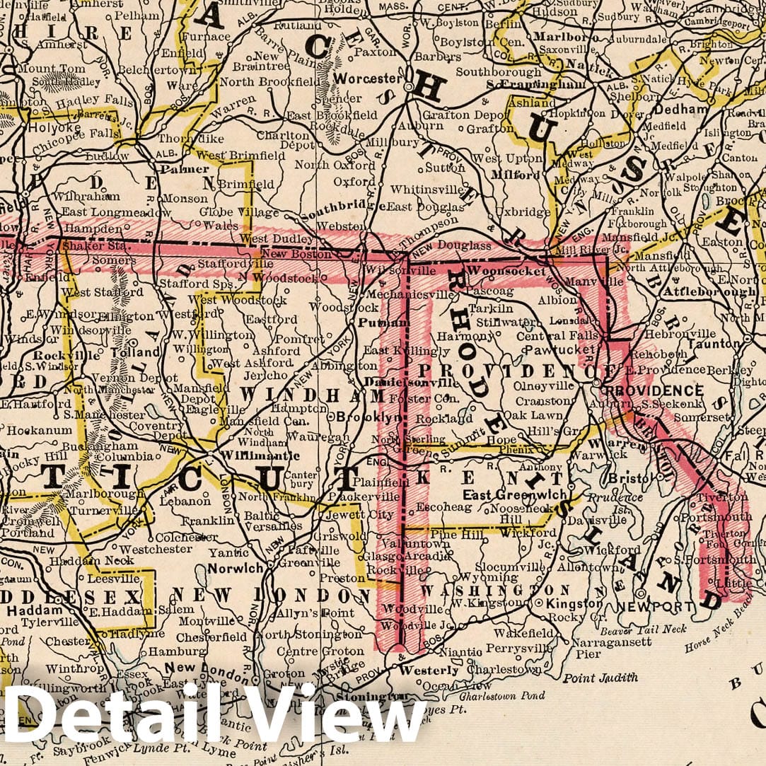 Historic Map : World Atlas Map, Massachusetts, Rhode Island, and Connecticut. 1882 - Vintage Wall Art