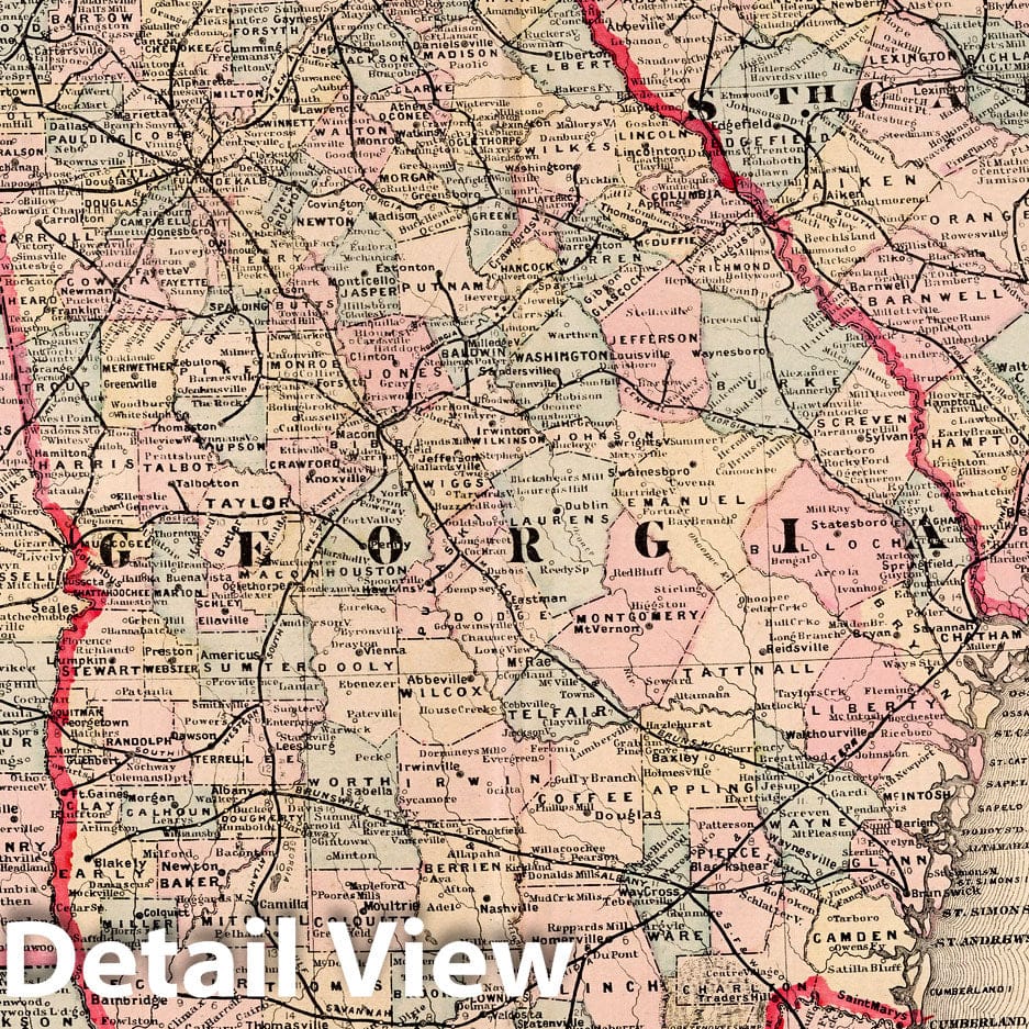 Historic Map : World Atlas Map, Alabama, Georgia, South Carolina and Northern Florida. 1882 - Vintage Wall Art