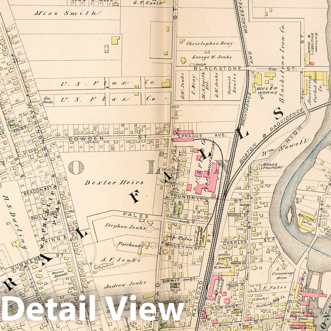 Historic Map : Pawtucket (R.I.), City Atlas Map, Plate 30. Part of Pawtucket and Central Falls, Town of Lincoln, Prov. Co, R.I. 1882 - Vintage Wall Art