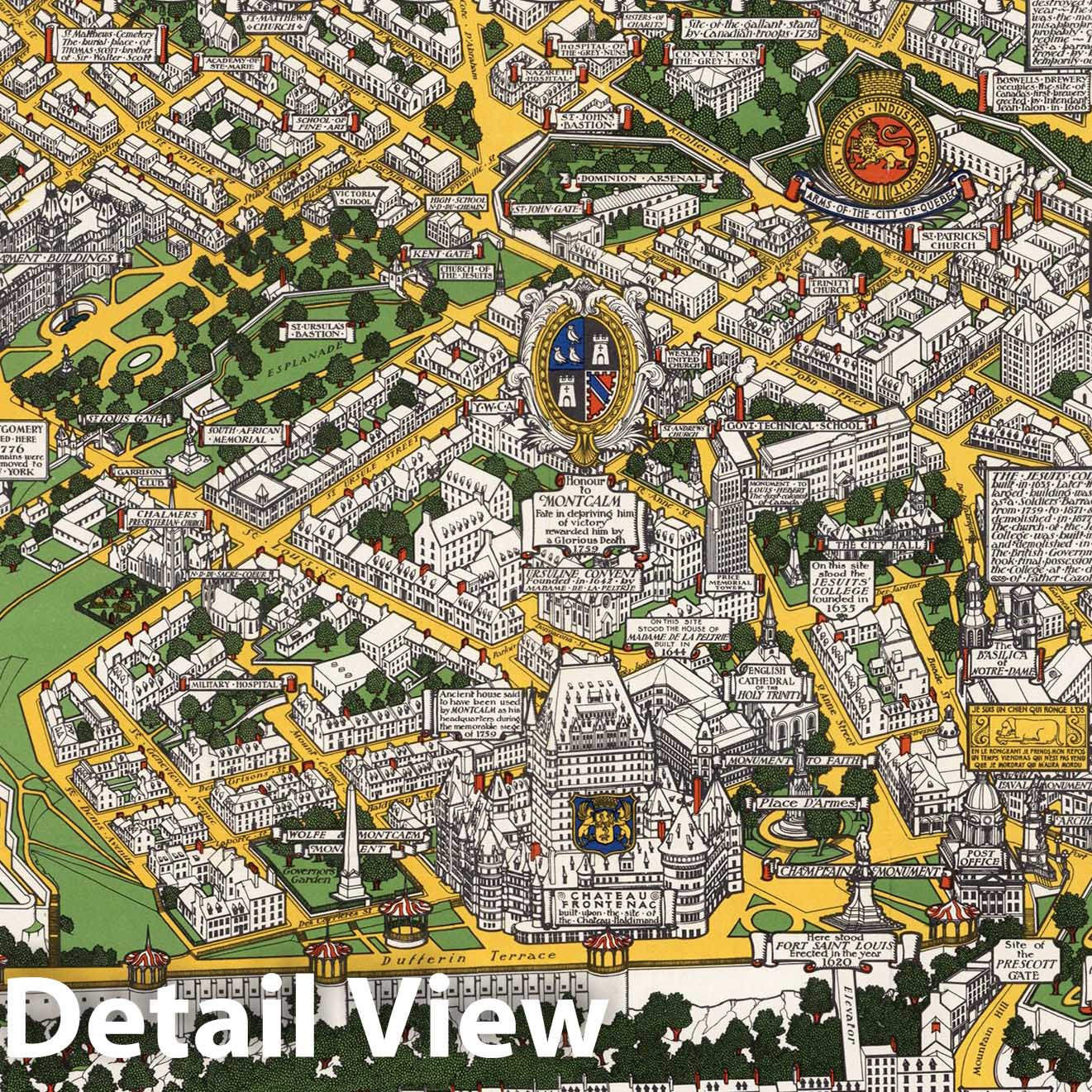 Historic Map - City of Quebec with Historical Notes. 1932 - Vintage Wall Art