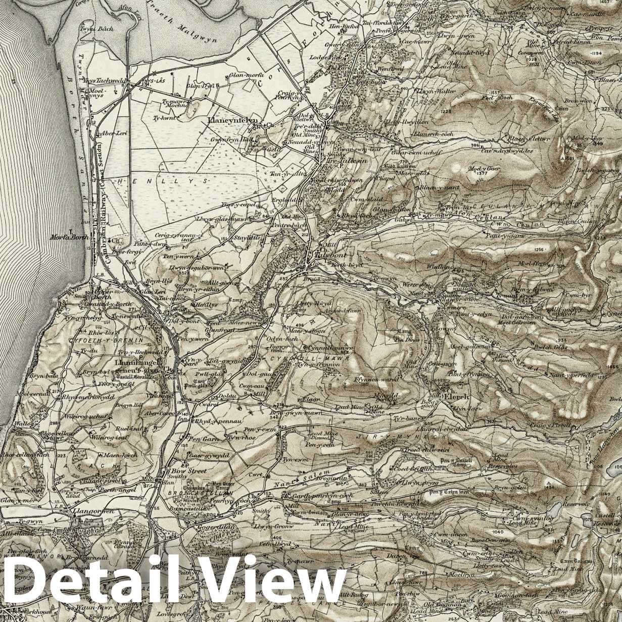 Historic Wall Map : 163 Aberystwyth (Hills) 1899 - Vintage Wall Art
