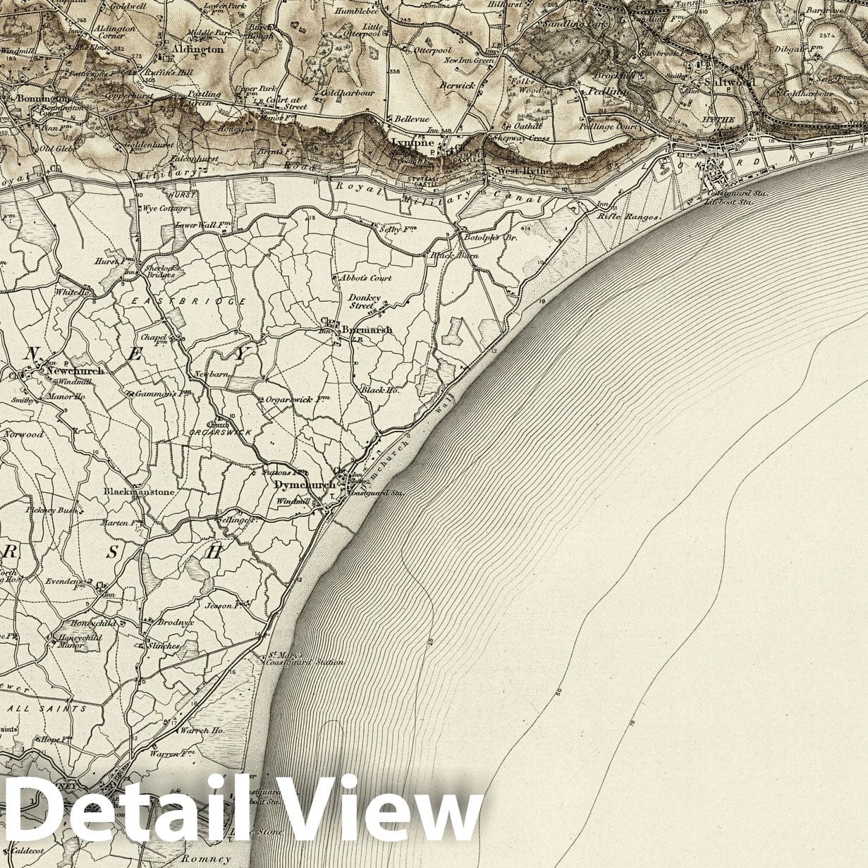 Historic Wall Map : 305 Folkestone (Hills) 1895 - Vintage Wall Art