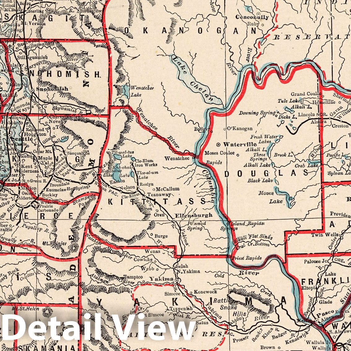 Historic Map : World Atlas Map, Washington 1893 - Vintage Wall Art