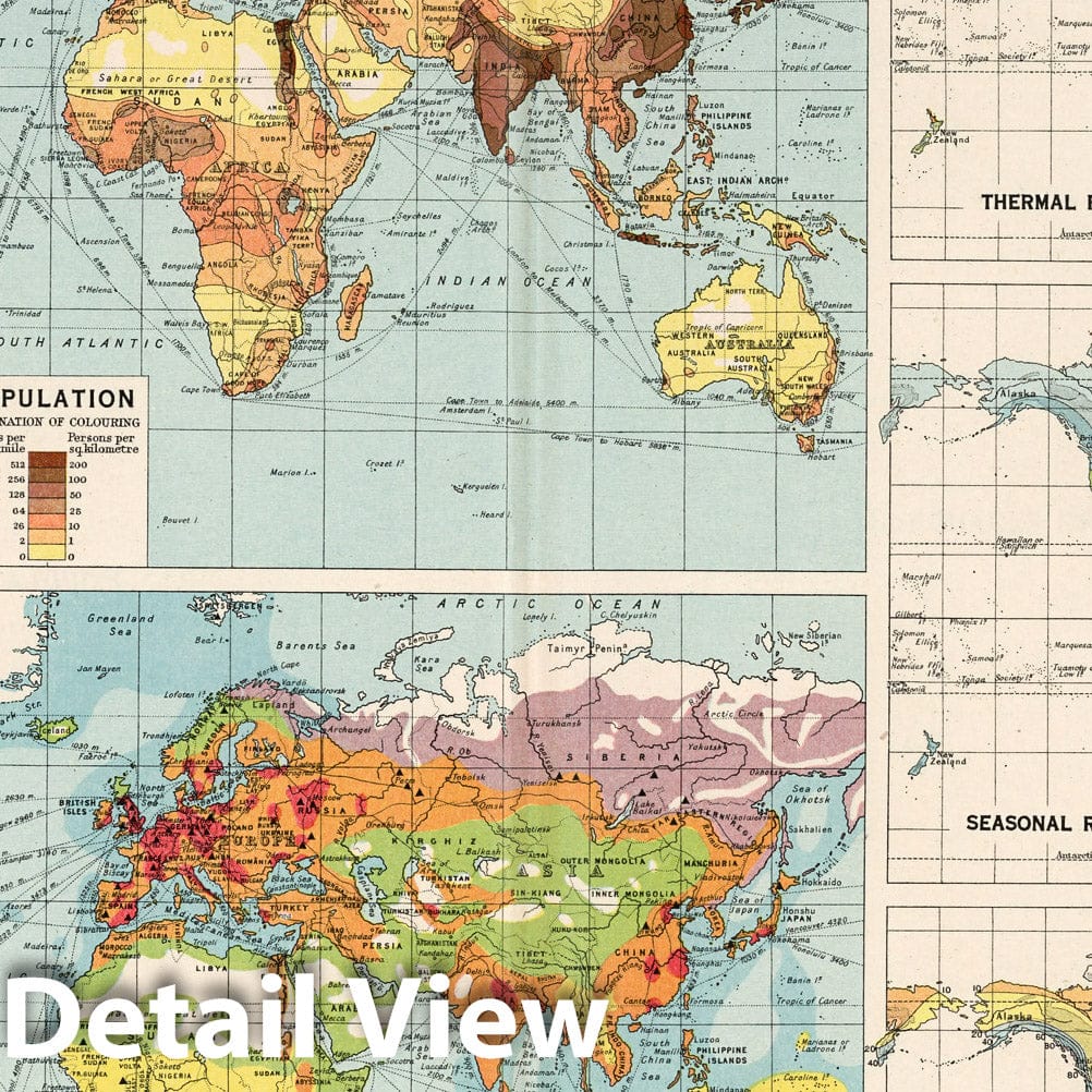 Historic Map : World Atlas Map, Plate 28. World - Population, Occupations and Climate. 1923 - Vintage Wall Art