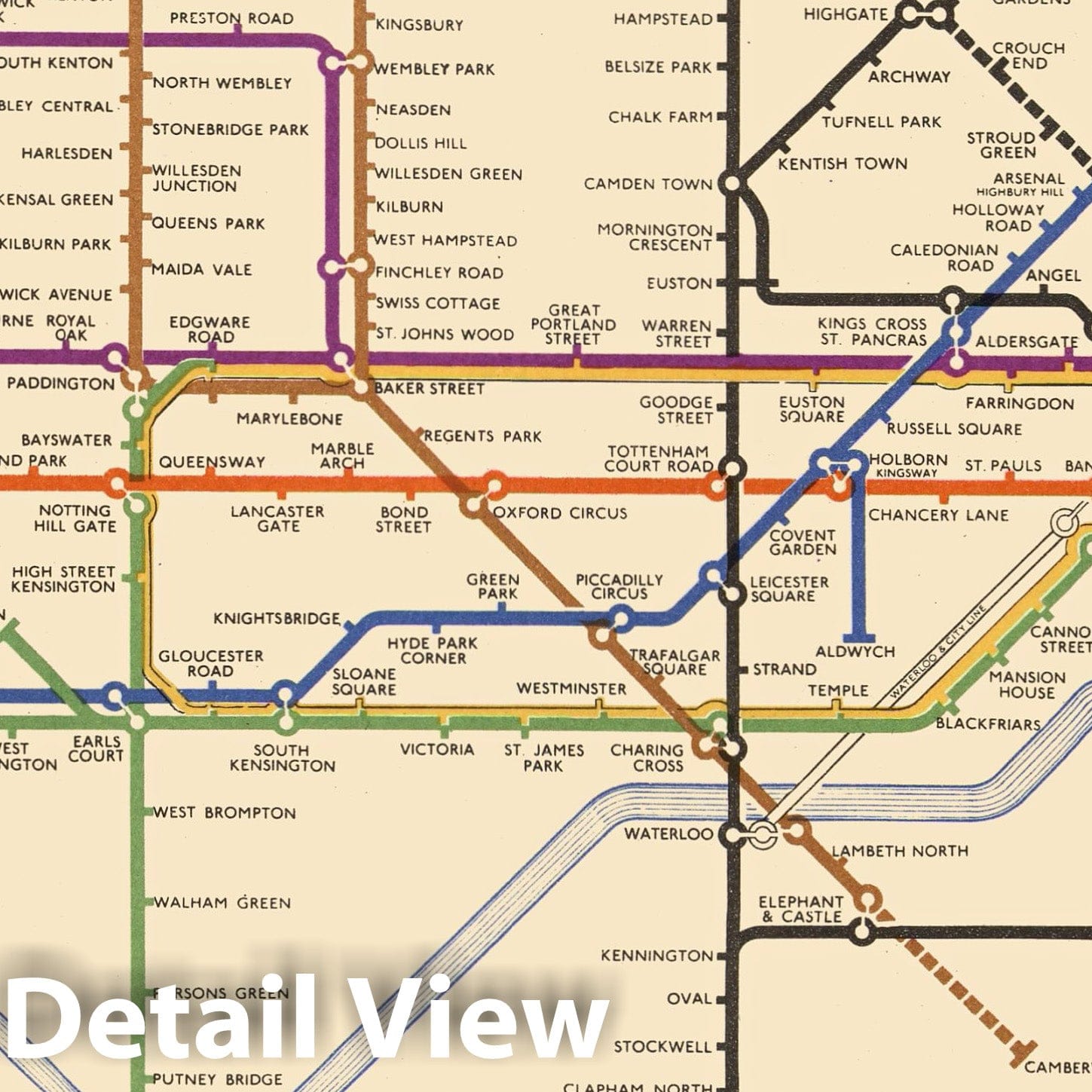 Historic Map : Pocket Map, London Underground. 1950 - Vintage Wall Art