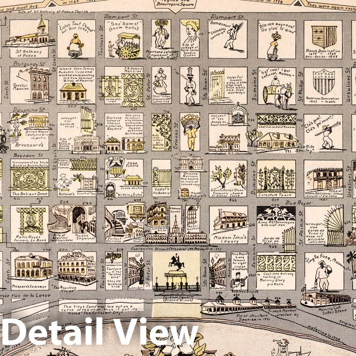Historic Map : New Orleans (La.), Le Vieux Carre de la Nouvelle Orleans. Drawn by Myra Zimmerman Barnes, 1942. 1942 v1 , Vintage Wall Art
