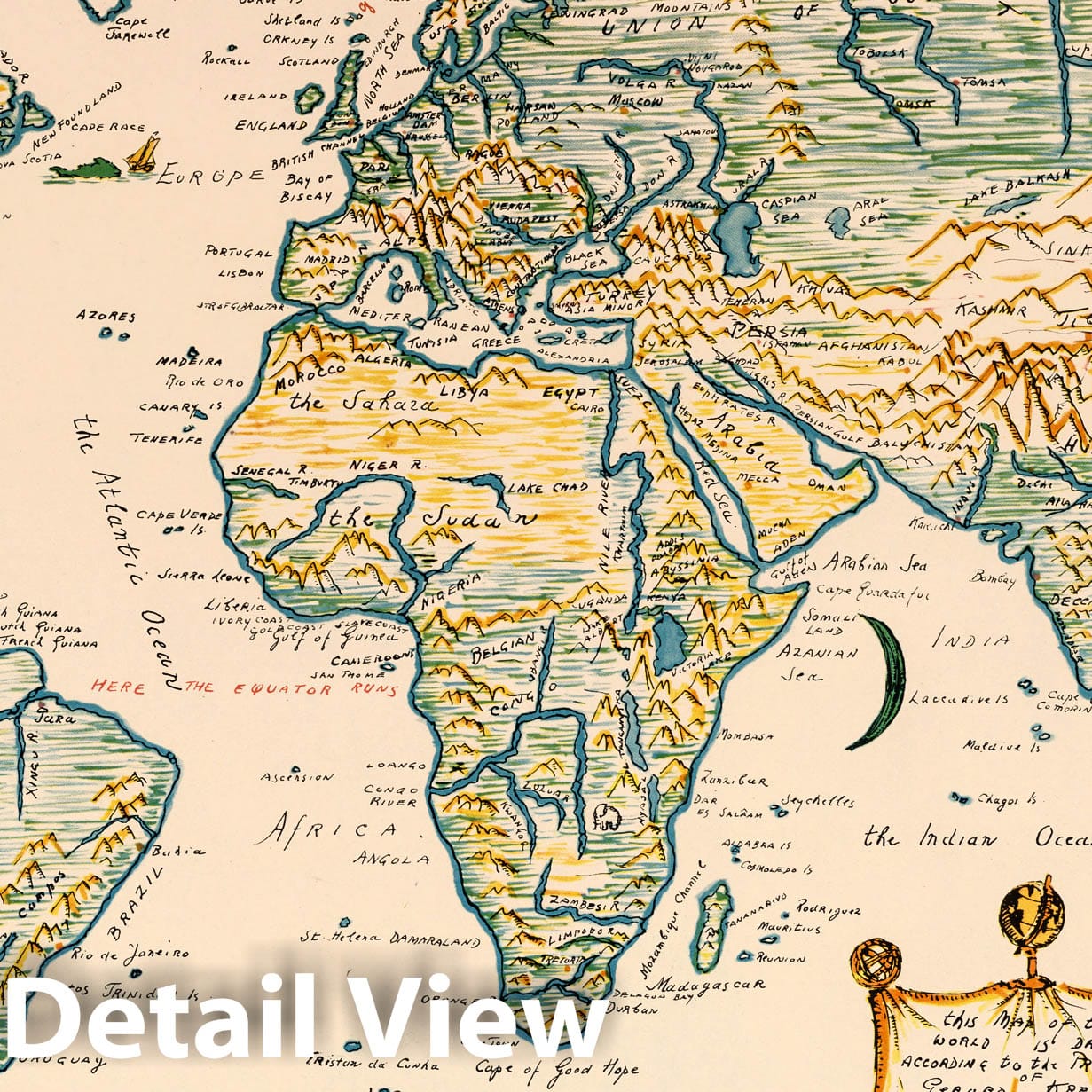 Historic Map : (World map). Copyright, 1932. by Hendrik Willem Van Loom - Vintage Wall Art