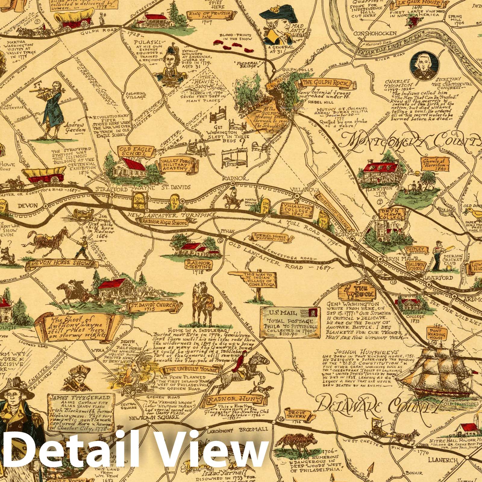 Historic Map - The Main Line: A Historical map of Ye Outlying Regions, 1946 - Vintage Wall Art