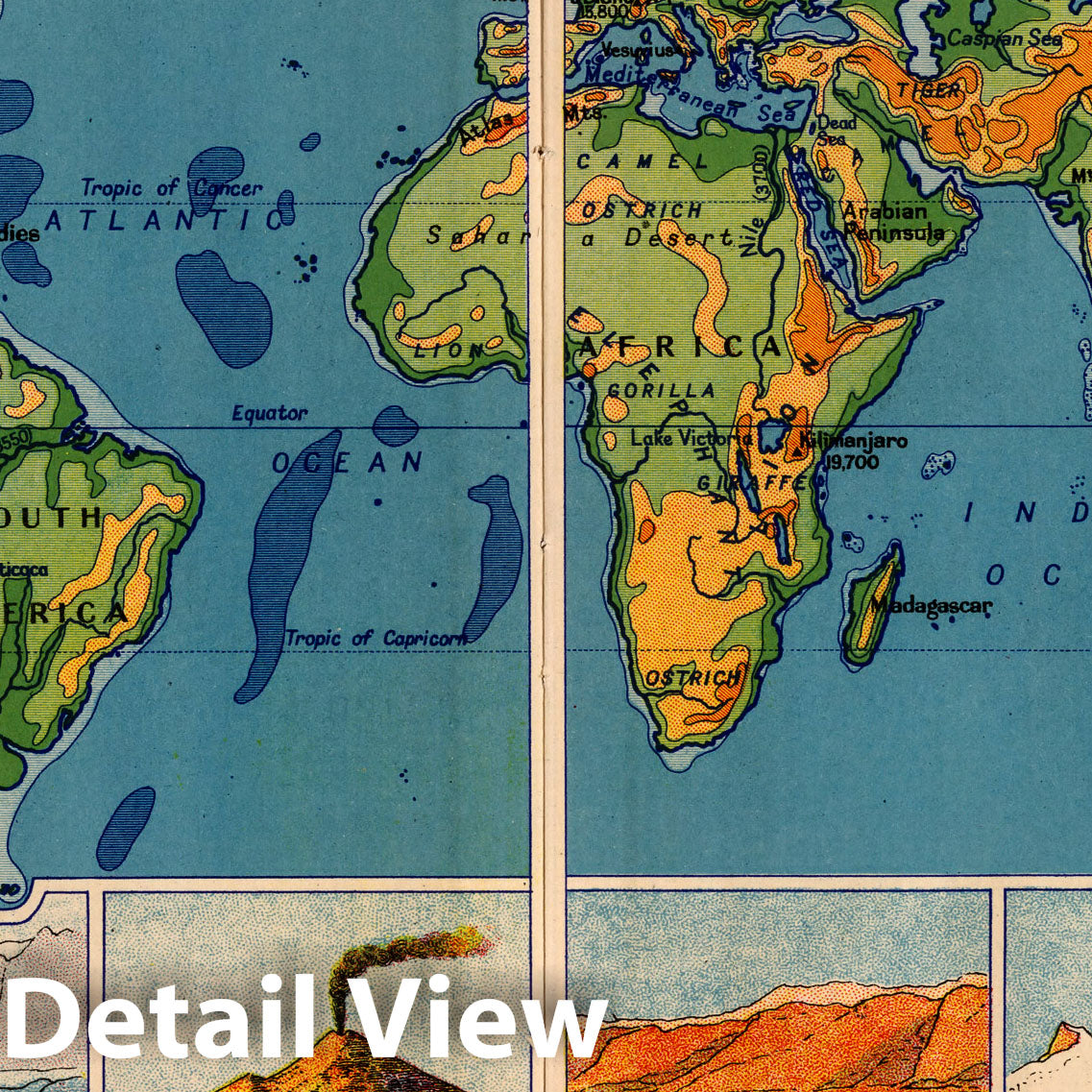 Historic Map : Geography Book, The World: Its Mountains, Plains and Seas. 1935 - Vintage Wall Art