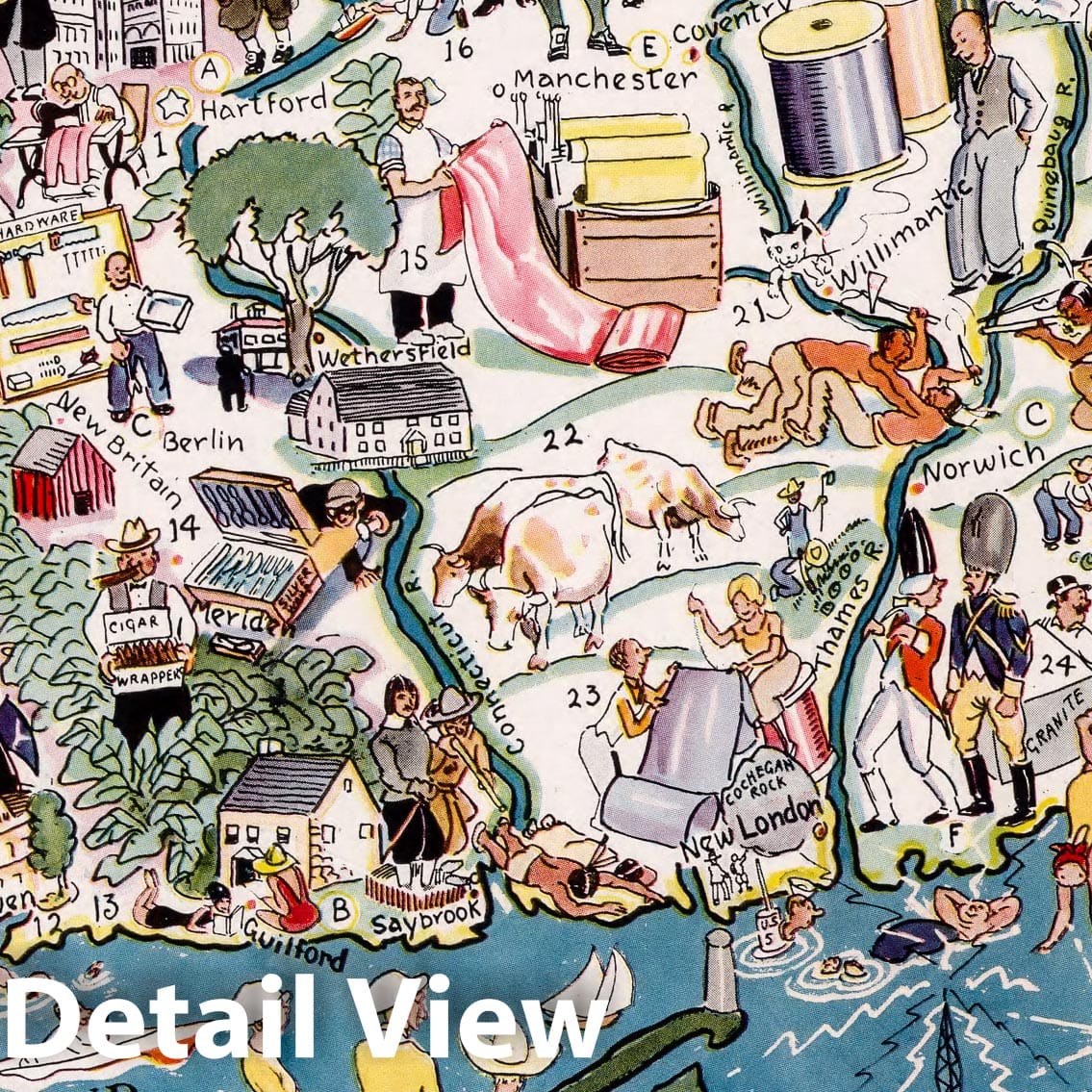 Historic Map : Connecticut. Rhode Island. 1932 - Vintage Wall Art